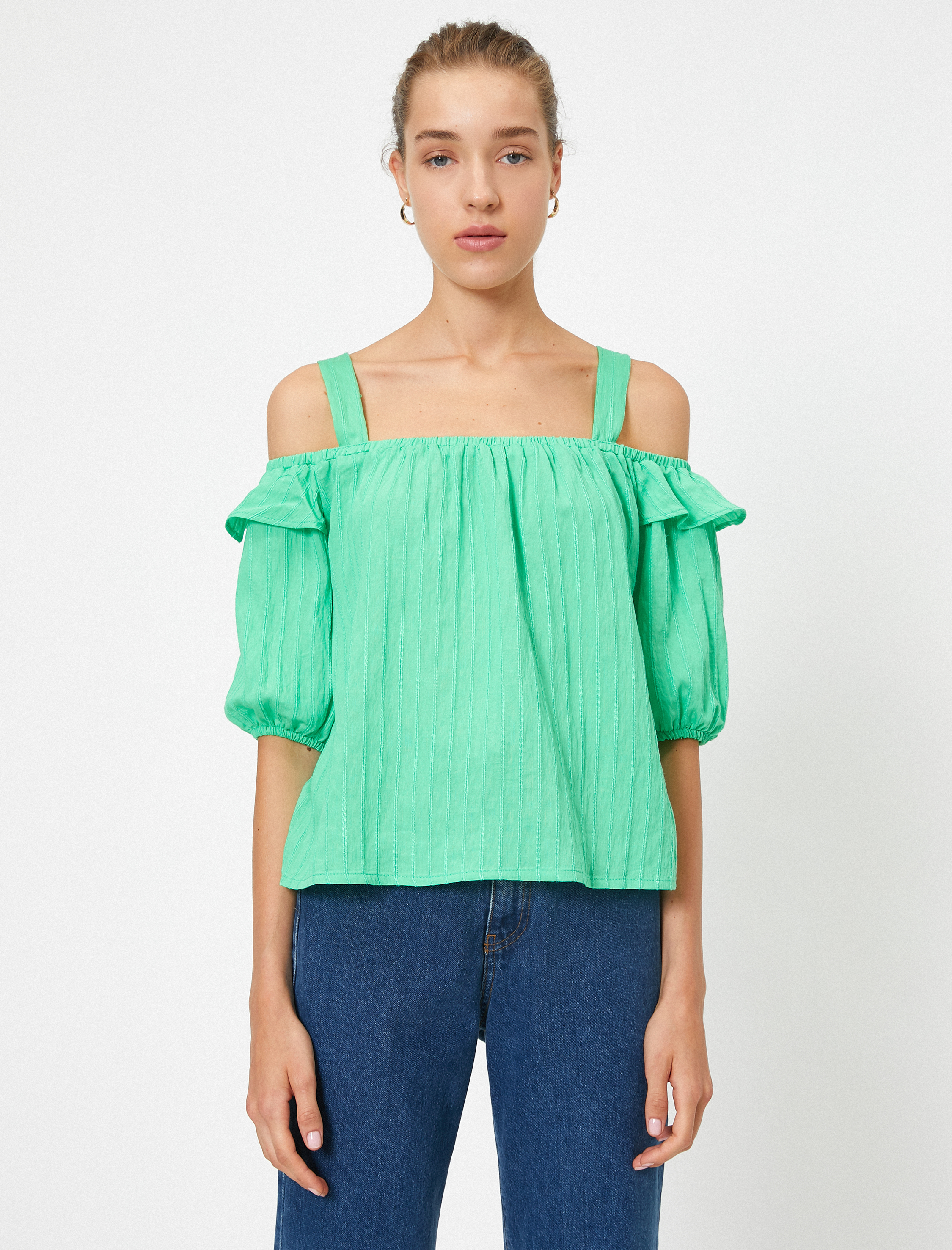   Omuz Dekolteli Kısa Kollu Bluz