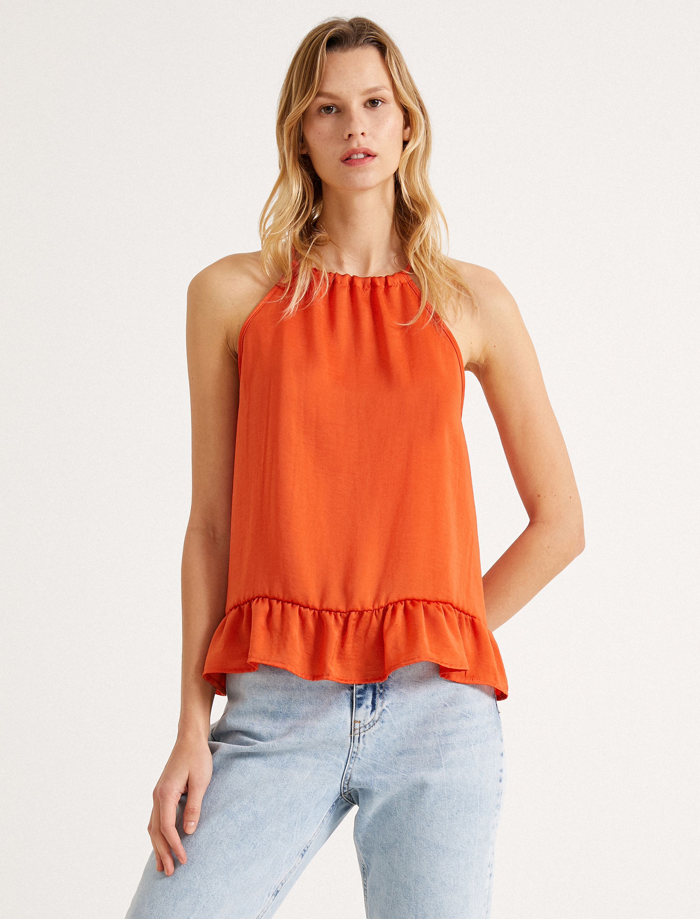   Halter Yaka Atlet Fırfırlı Tanktop