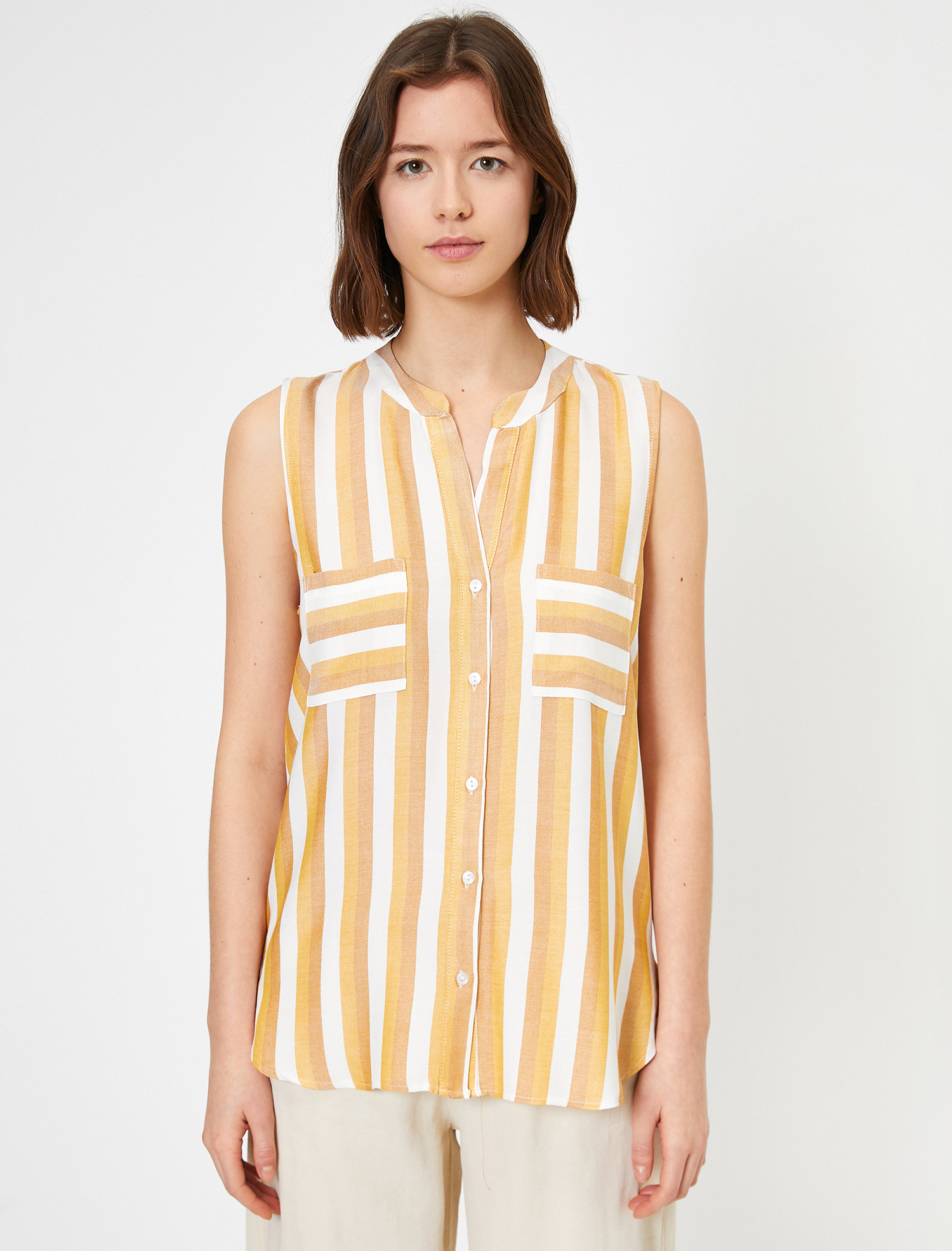   Çizgili Kolsuz Gömlek