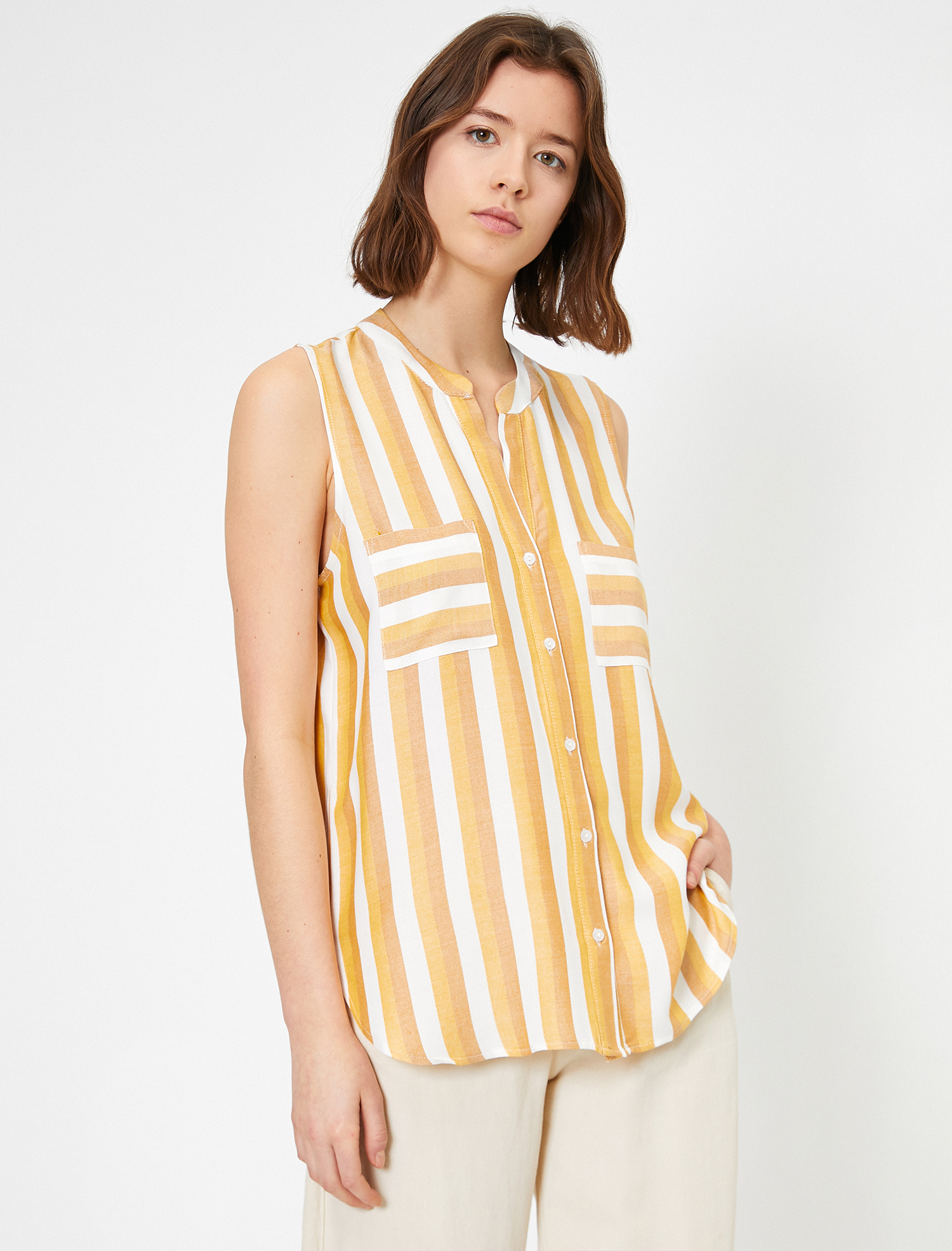   Çizgili Kolsuz Gömlek