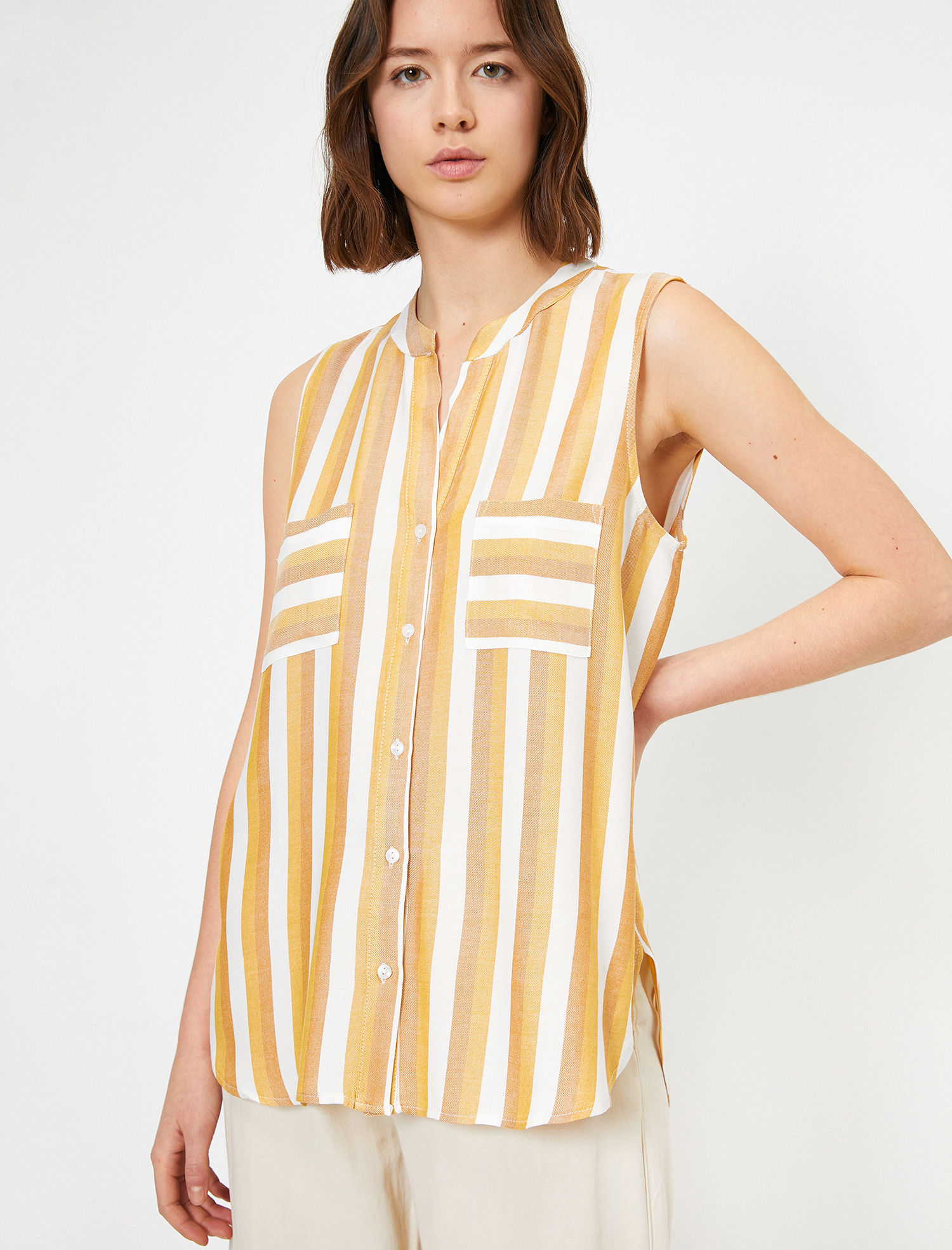   Çizgili Kolsuz Gömlek