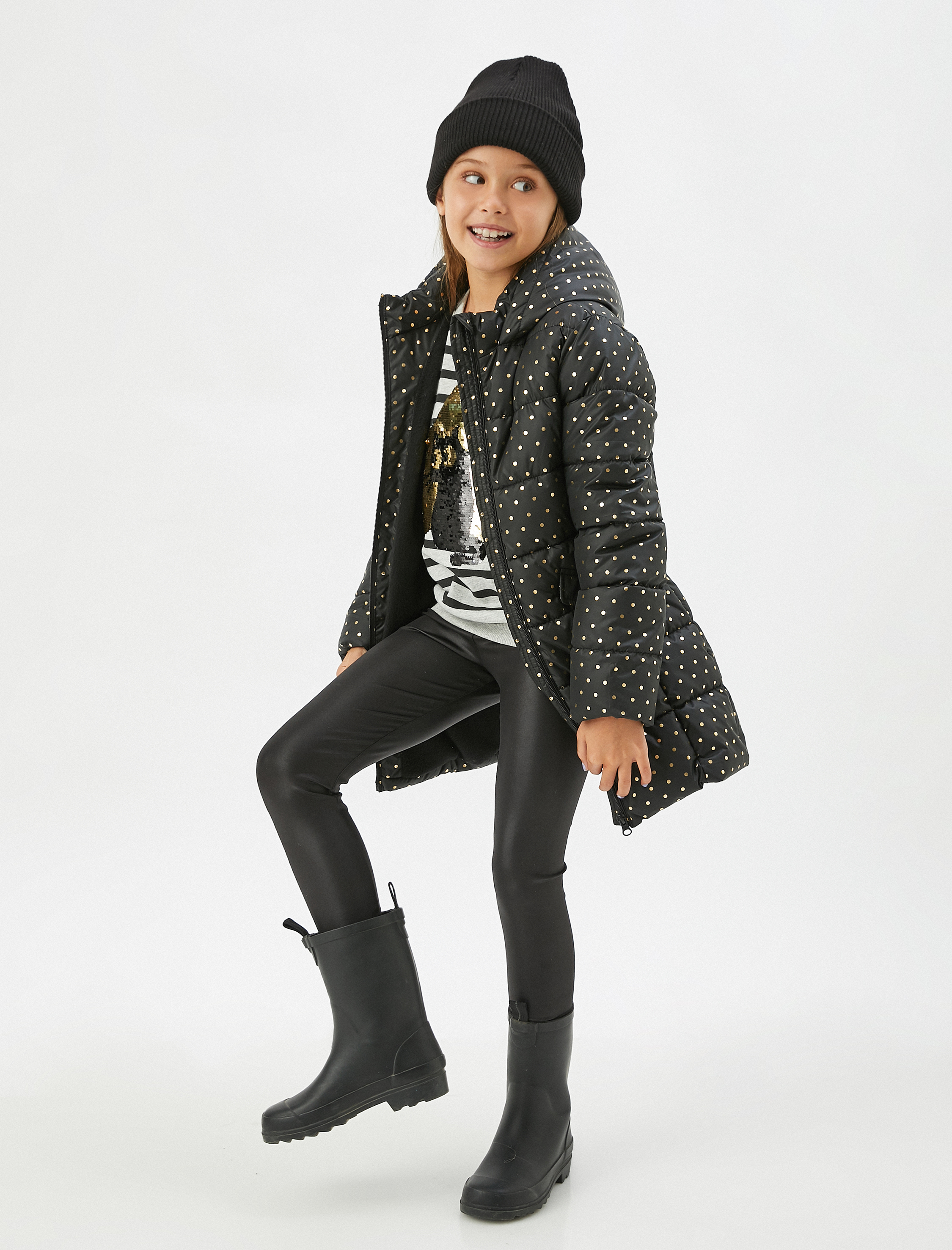  Kız Çocuk Kapüşonlu Puantiyeli Anorak Mont