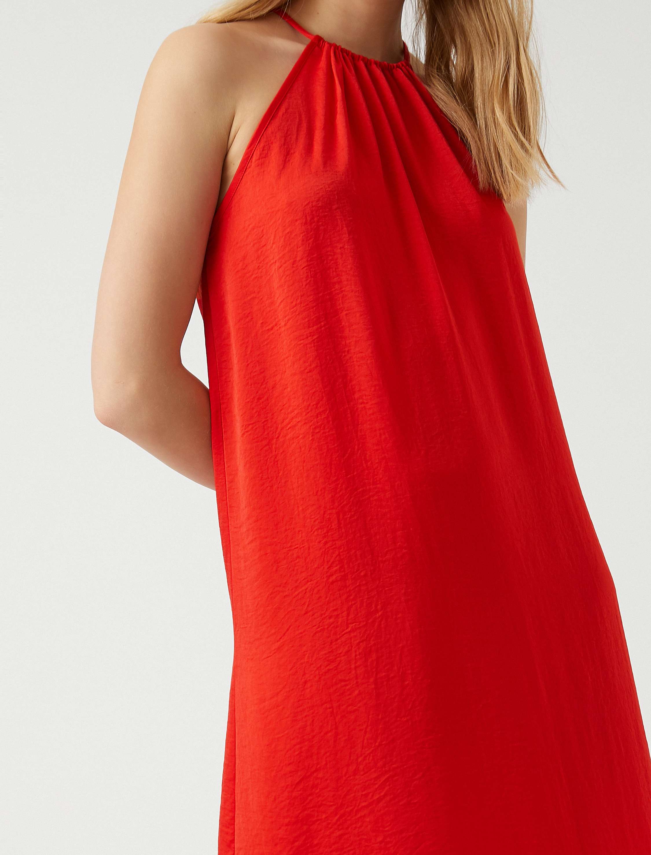   Fırfırlı Midi Boy Elbise Halter Yaka