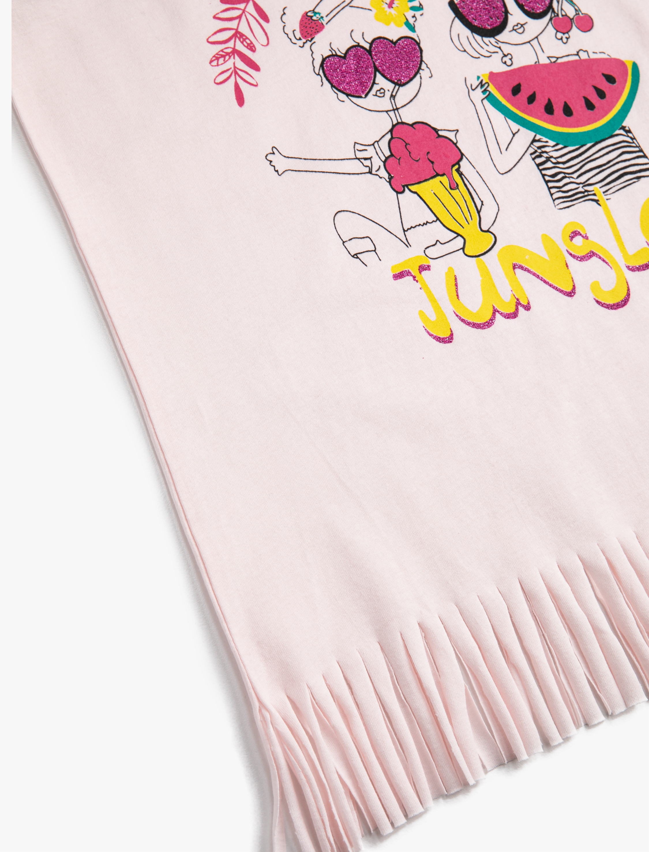  Kız Çocuk Atlet Püsküllü Yaz Temalı Baskılı Pamuklu