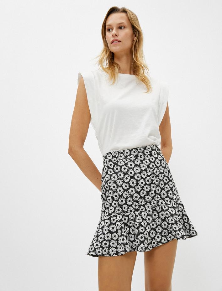  Çiçekli A Kesim Mini Etek