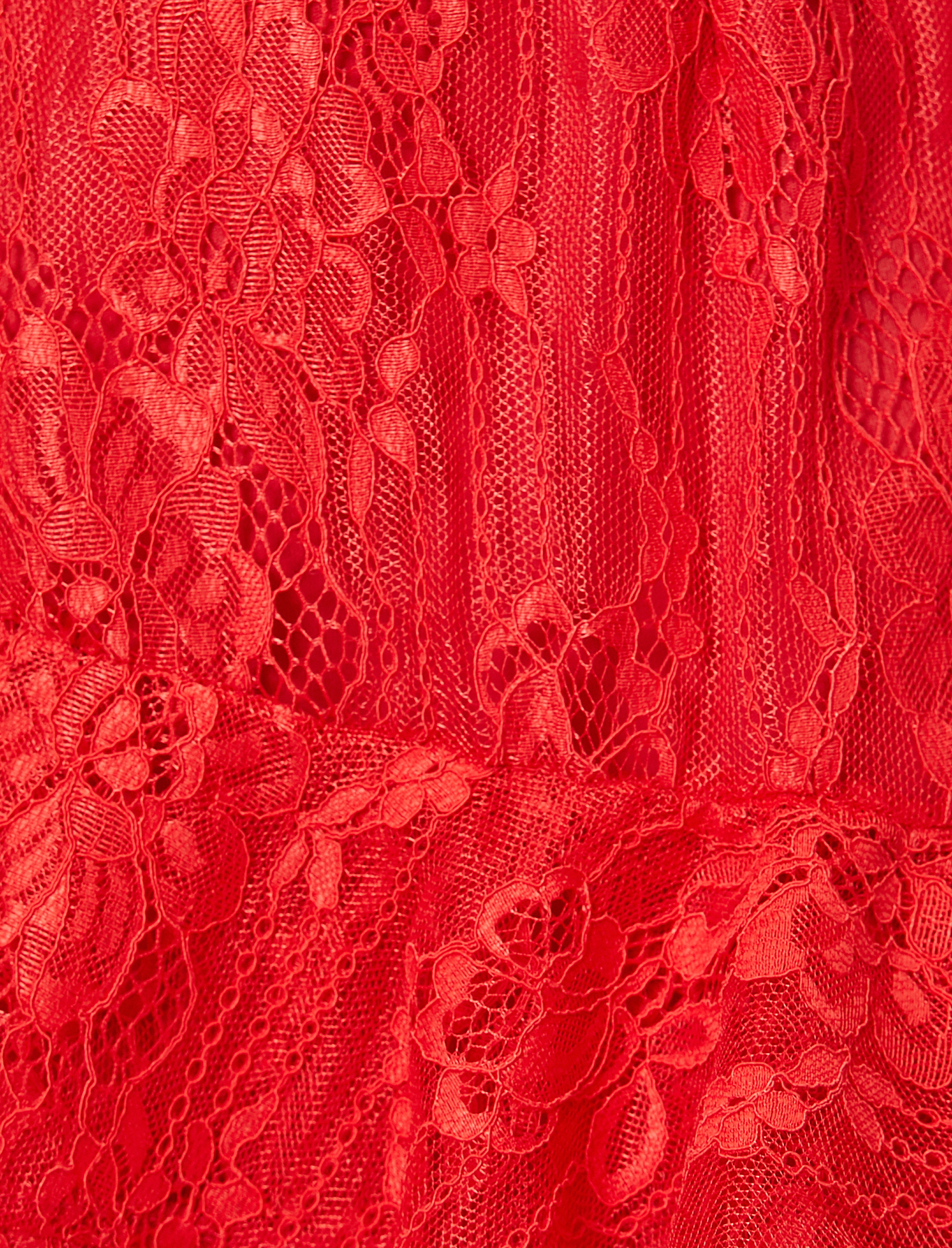   Dantel Abiye Elbise Volanlı Düşük Omuz Kolsuz Mini