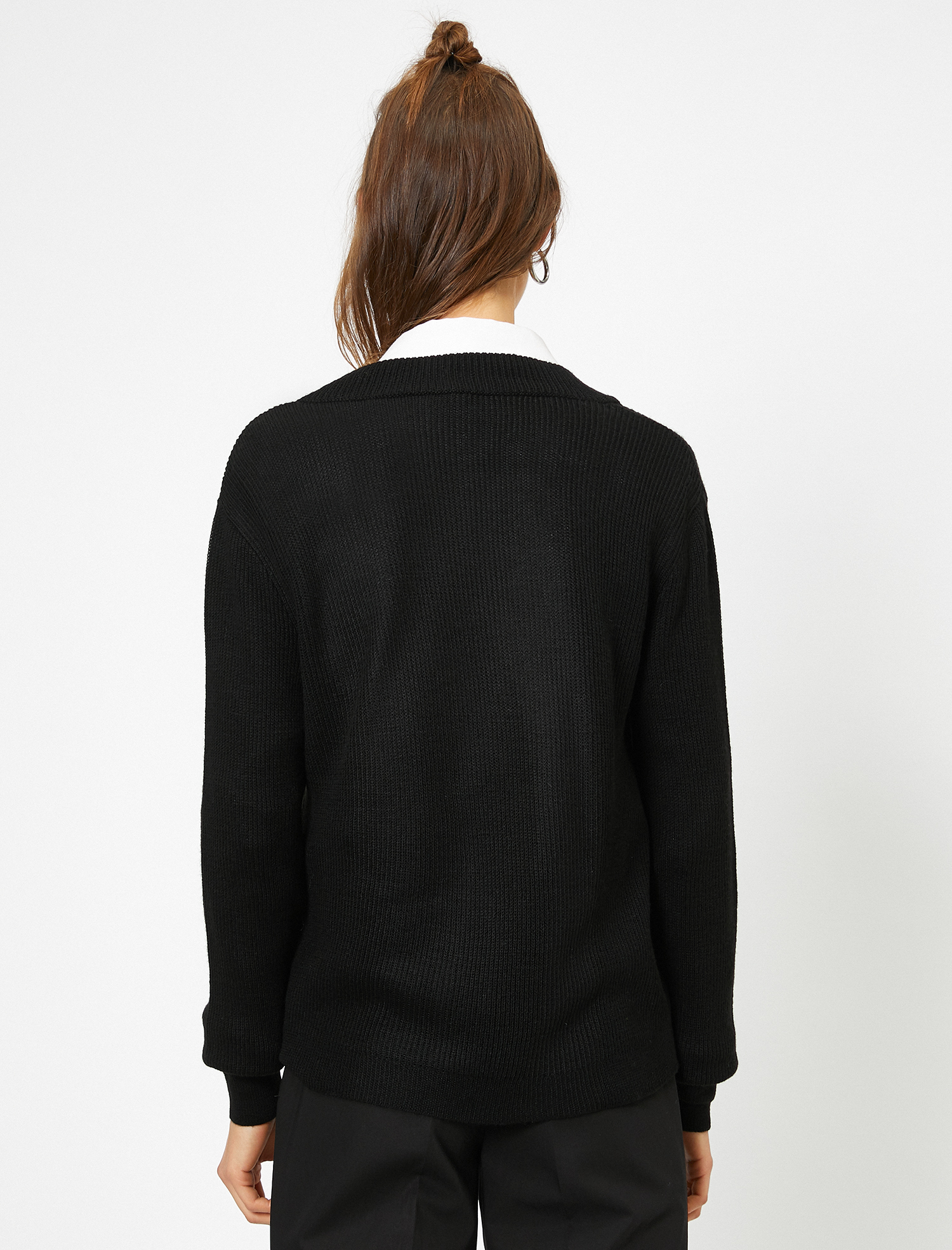   V Yaka Uzun Kollu Triko Kazak