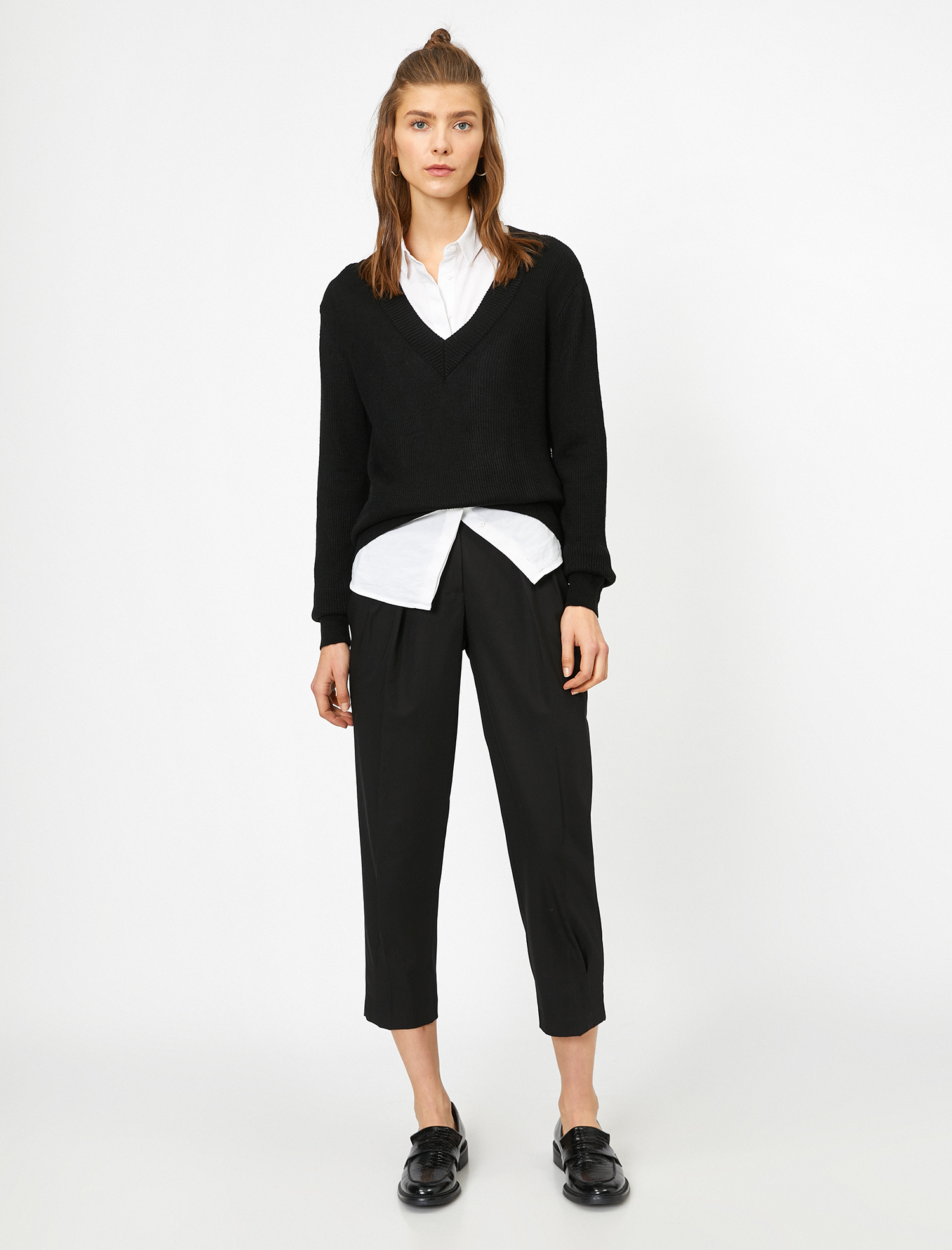   V Yaka Uzun Kollu Triko Kazak