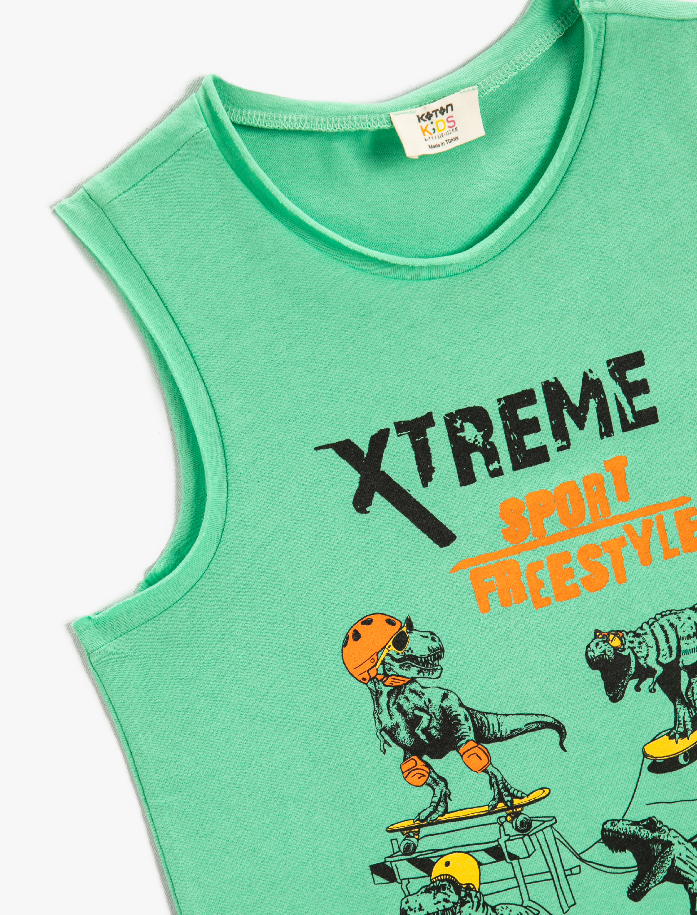  Erkek Çocuk Dinozor Baskılı Atlet Bisiklet Yaka Pamuklu