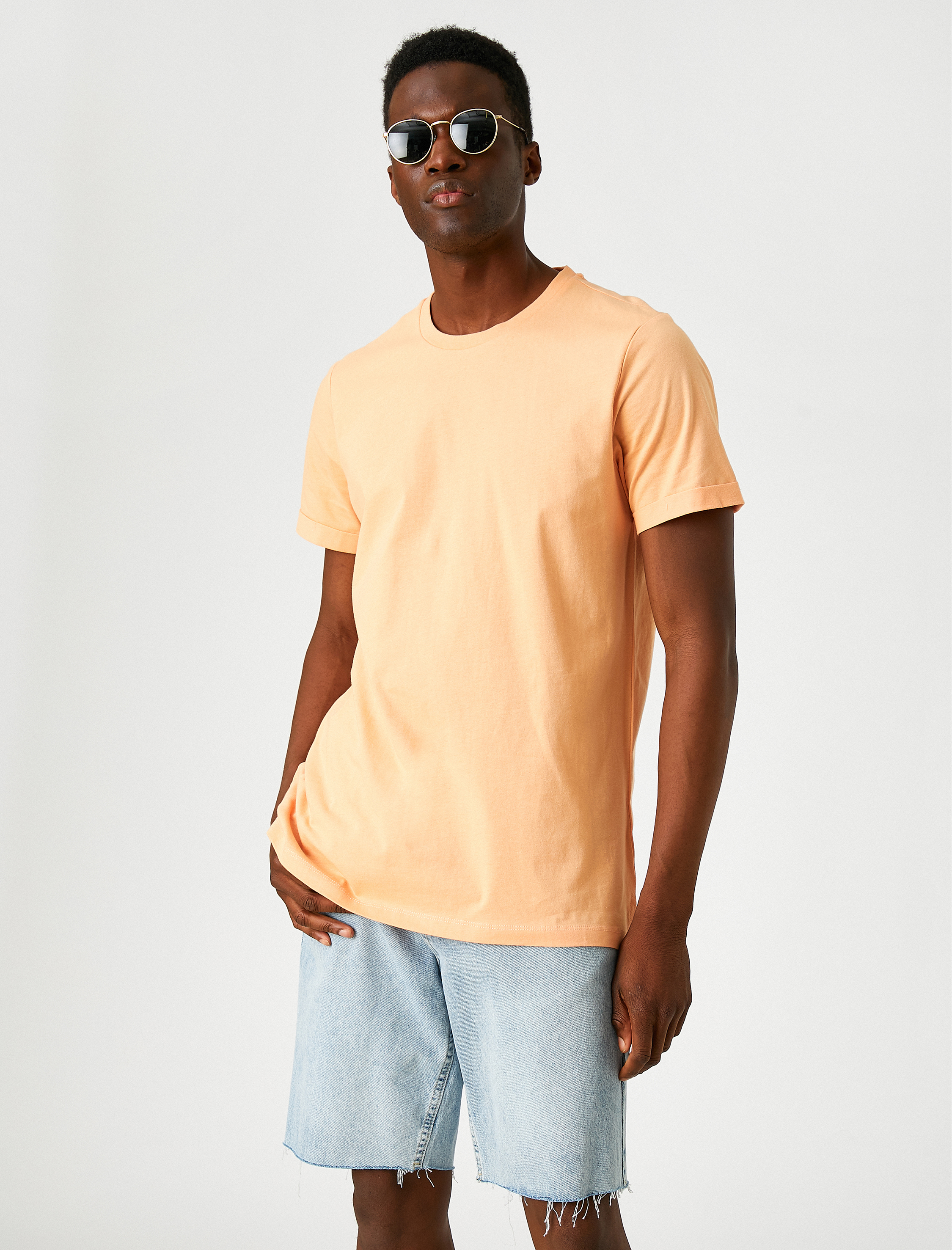   Basic Uzun Tişört Bisiklet Yaka