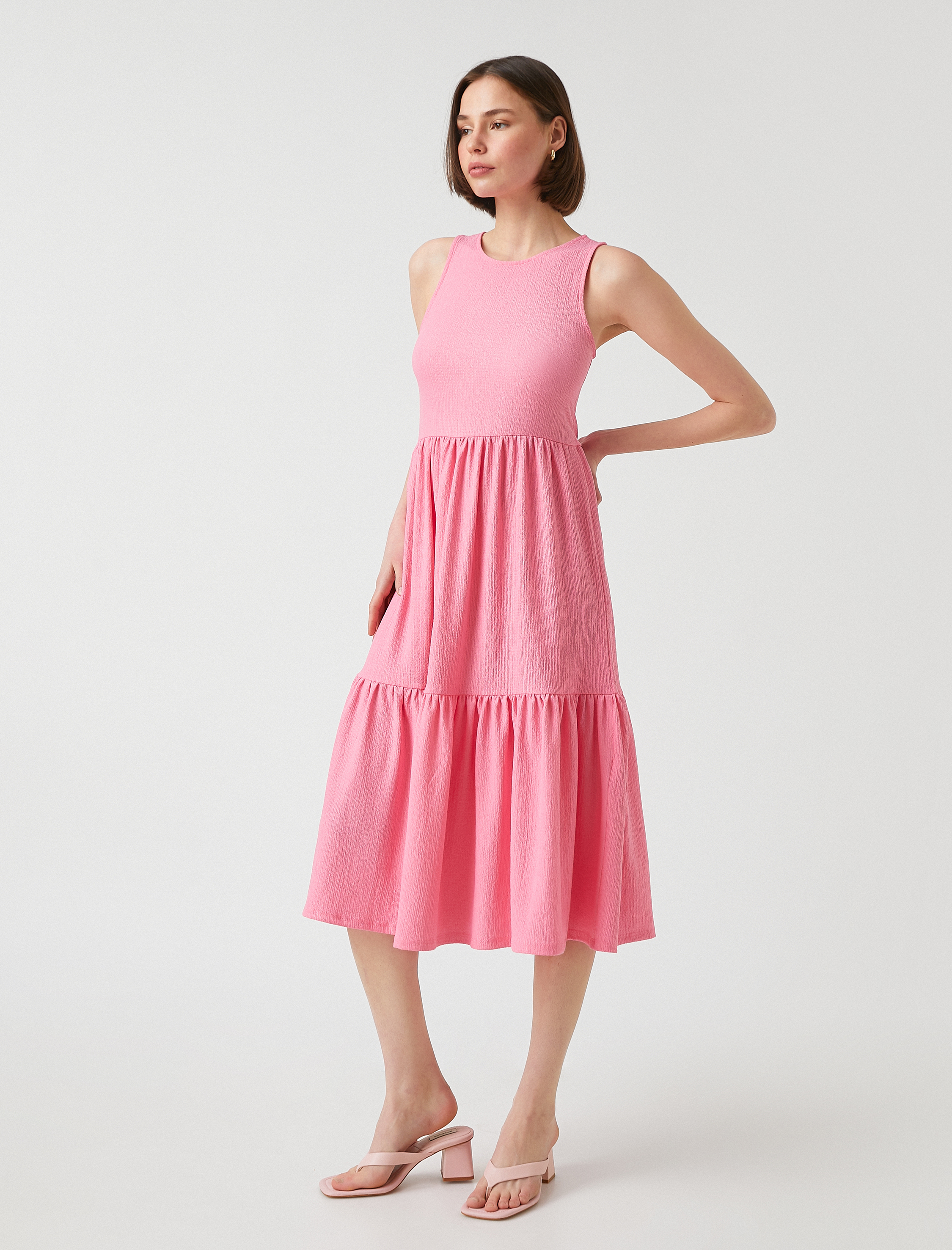   Midi Boy Fırfırlı Elbise Kolsuz