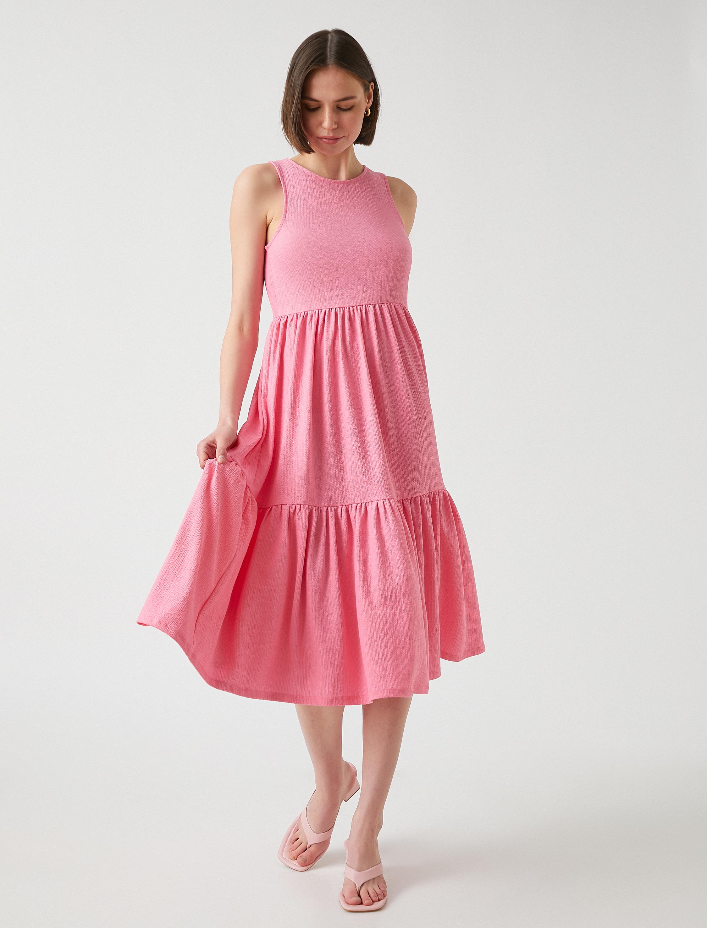   Midi Boy Fırfırlı Elbise Kolsuz