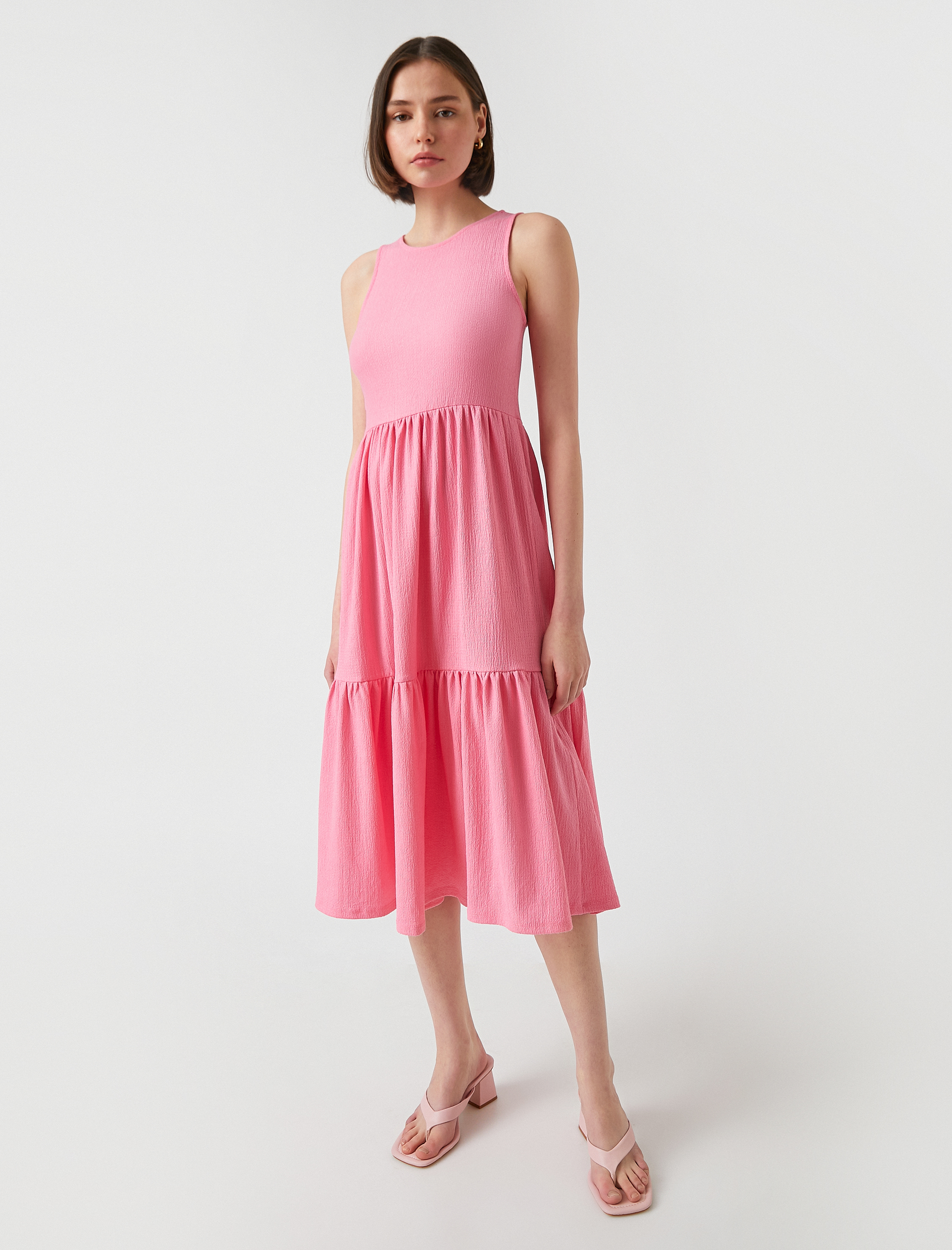   Midi Boy Fırfırlı Elbise Kolsuz