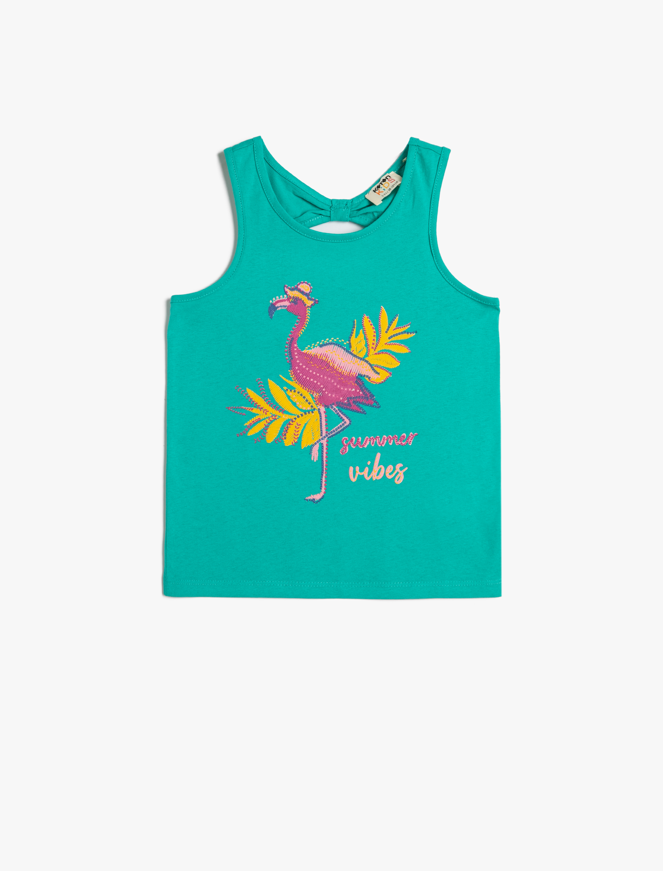  Kız Çocuk Flamingo İşlemeli Atlet Sırtı Pencere Detaylı Pamuklu