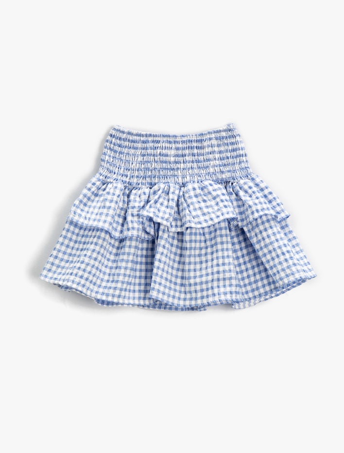 Kız Çocuk Mini Etek Fırfırlı Volanlı Kareli Beli Elastik