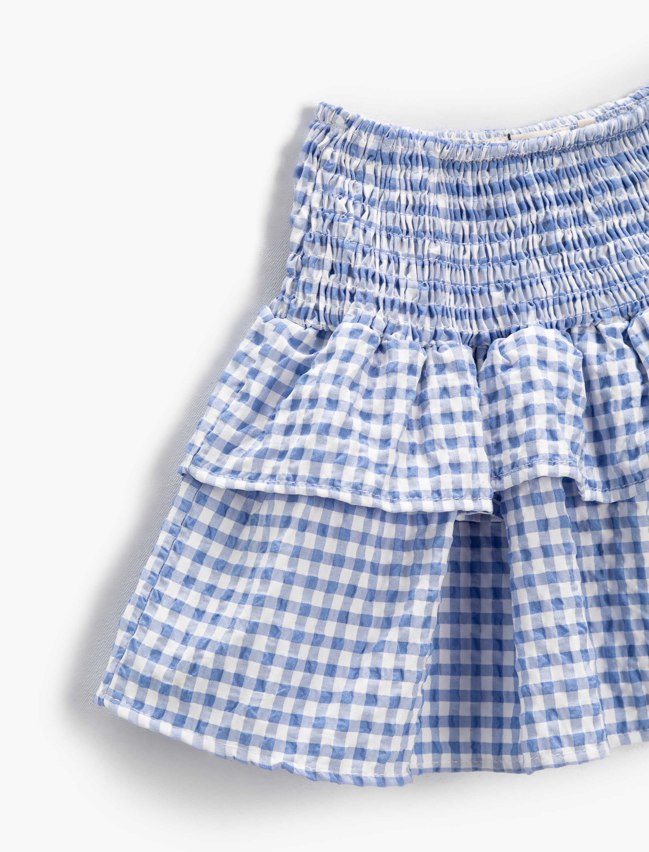  Kız Çocuk Mini Etek Fırfırlı Volanlı Kareli Beli Elastik