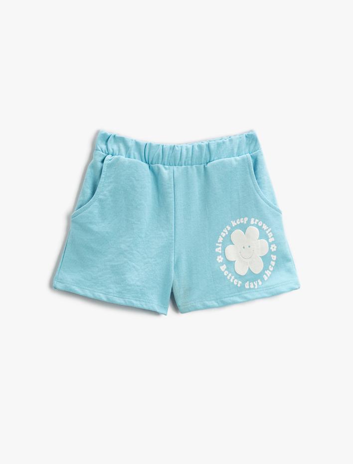 Kız Çocuk Baskılı Şort Beli Lastikli