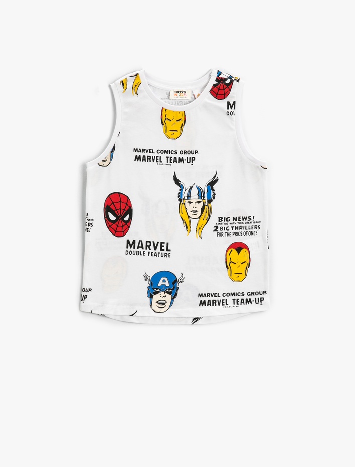 Erkek Çocuk Marvel Baskılı Üst Lisanslı Kolsuz Bisiklet Yaka Pamuklu