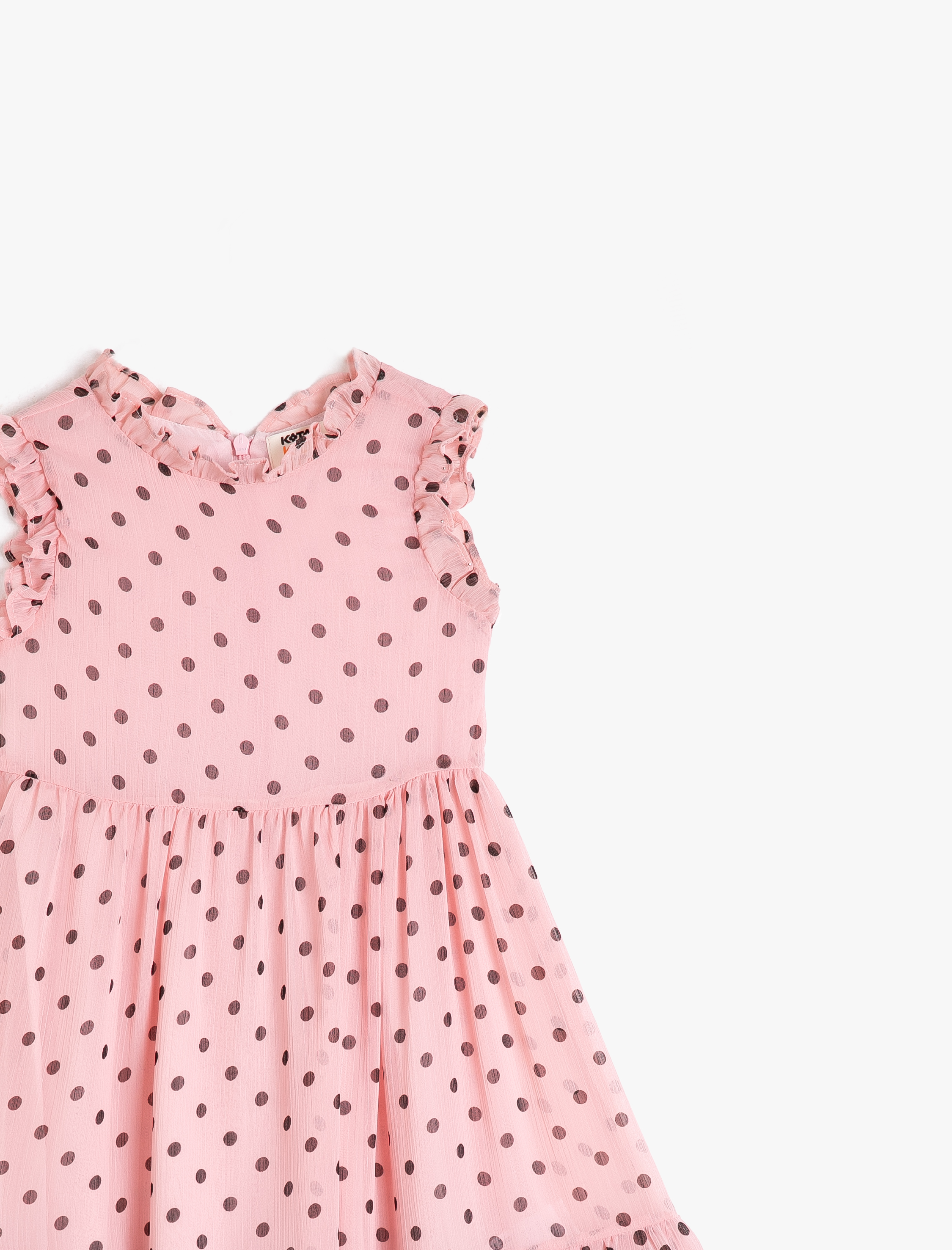  Kız Çocuk Bisiklet Yaka Fırfırlı Puantiyeli Elbise