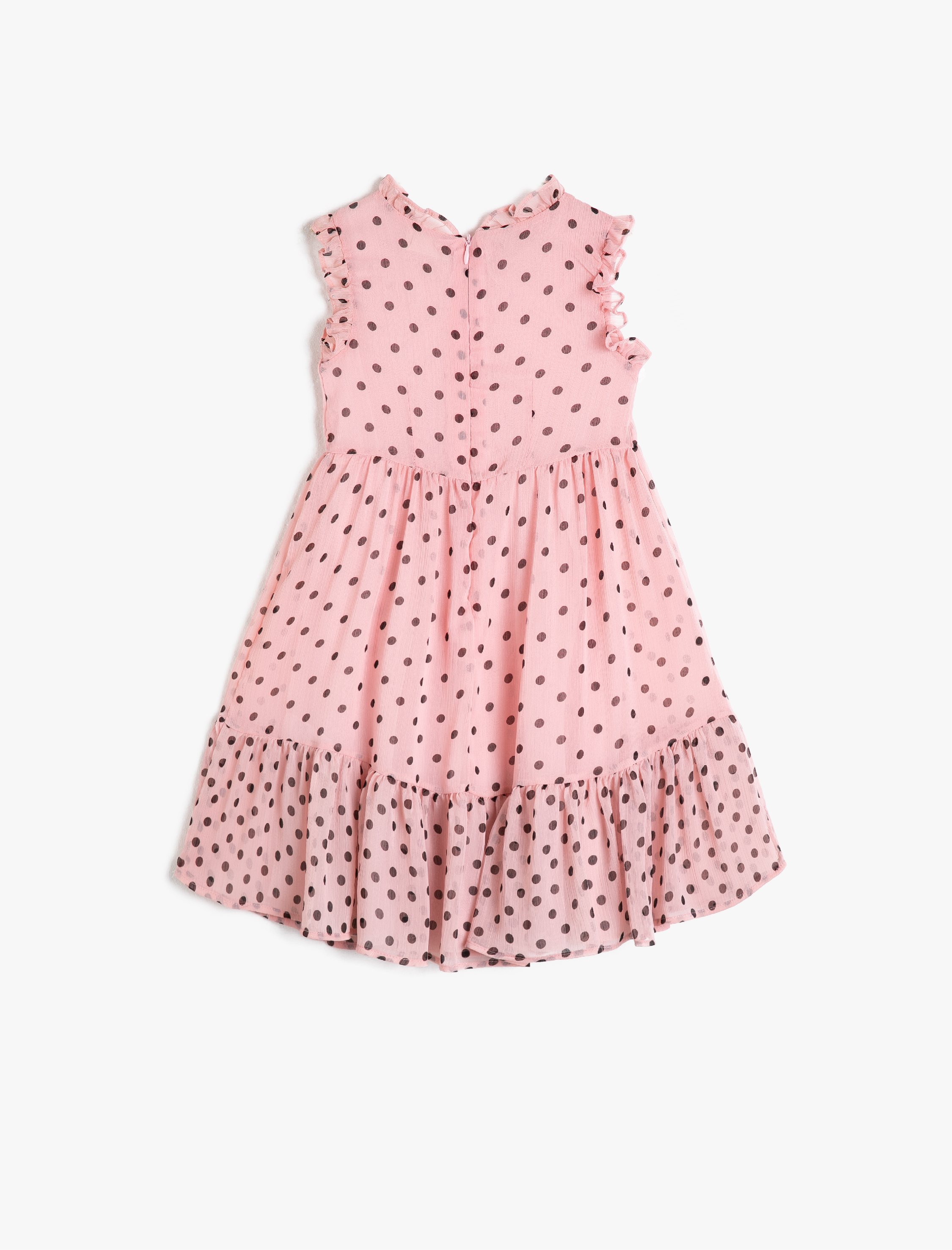  Kız Çocuk Bisiklet Yaka Fırfırlı Puantiyeli Elbise