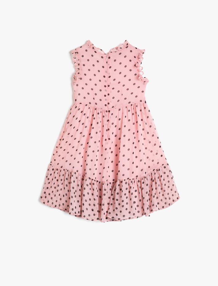 Kız Çocuk Bisiklet Yaka Fırfırlı Puantiyeli Elbise