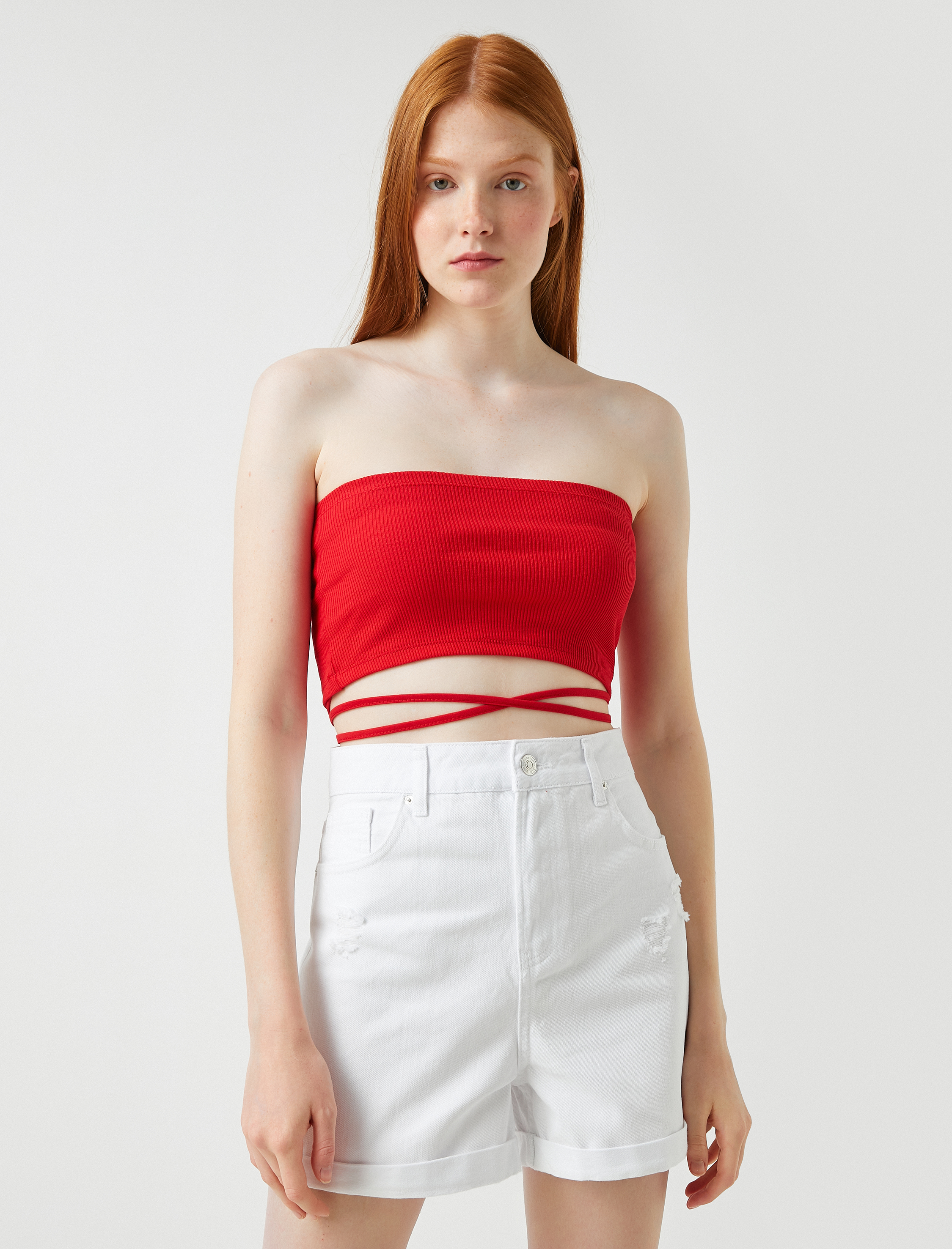   Fitilli Atlet Bel Detaylı Askısız Pamuklu