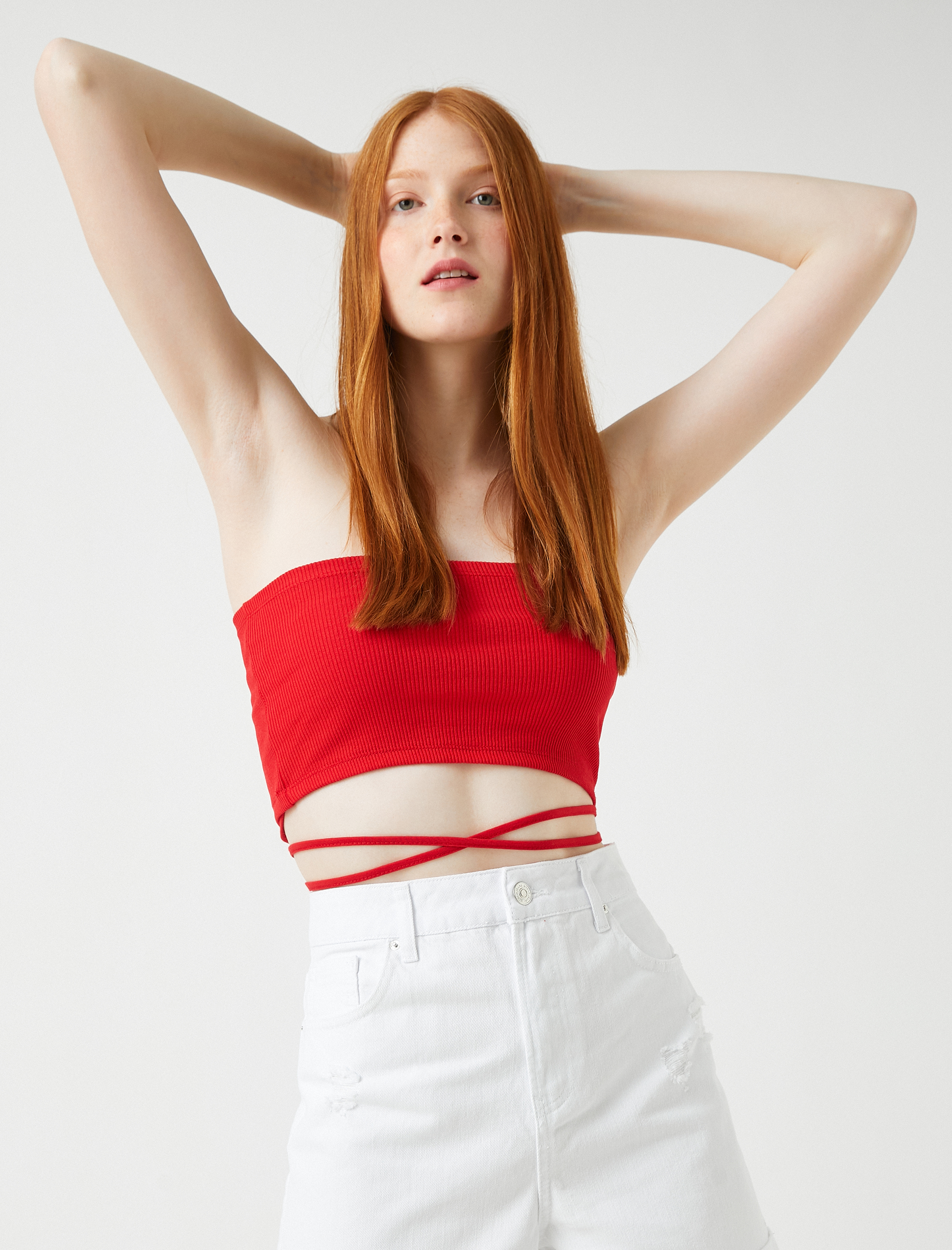   Fitilli Atlet Bel Detaylı Askısız Pamuklu