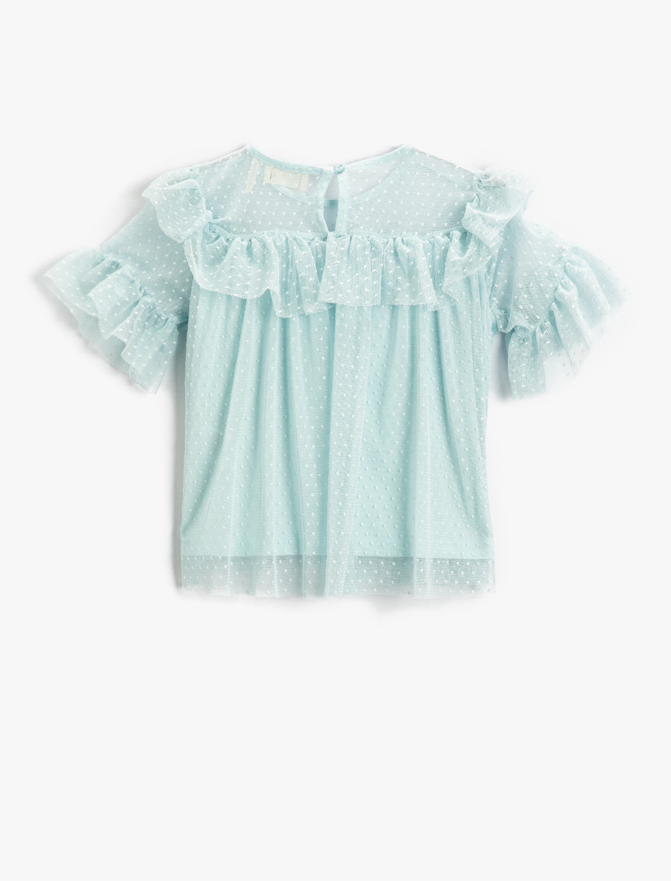  Kız Çocuk Kabarık Fırfırlı Kollu Tül Bisiklet Yaka Tişört