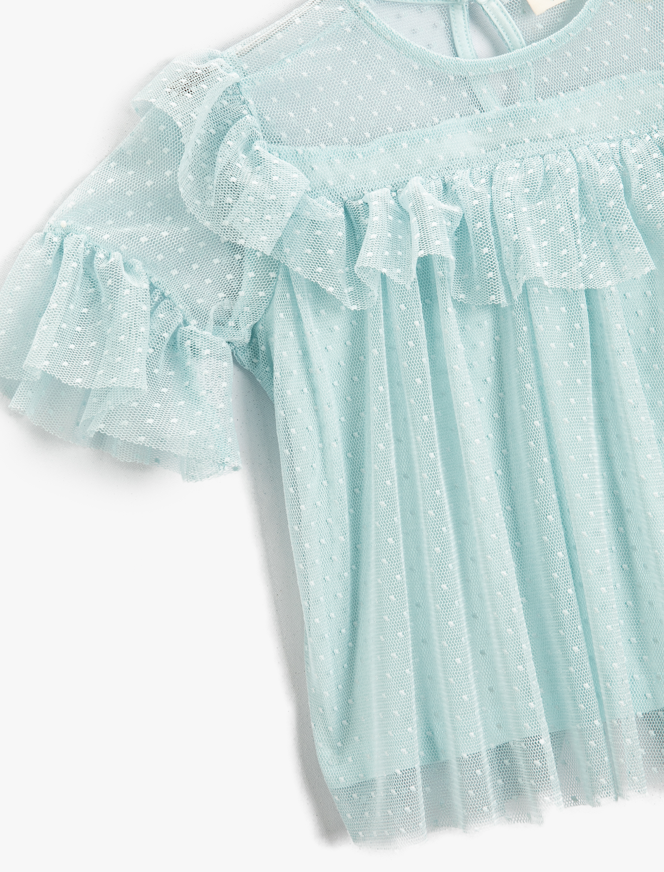  Kız Çocuk Kabarık Fırfırlı Kollu Tül Bisiklet Yaka Tişört