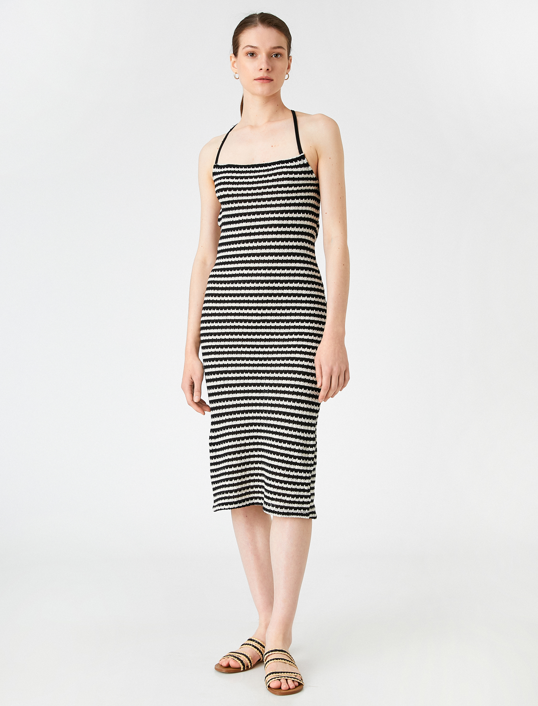   Midi Boy Kaşkorse Elbise Halter Yaka Sırt Detaylı