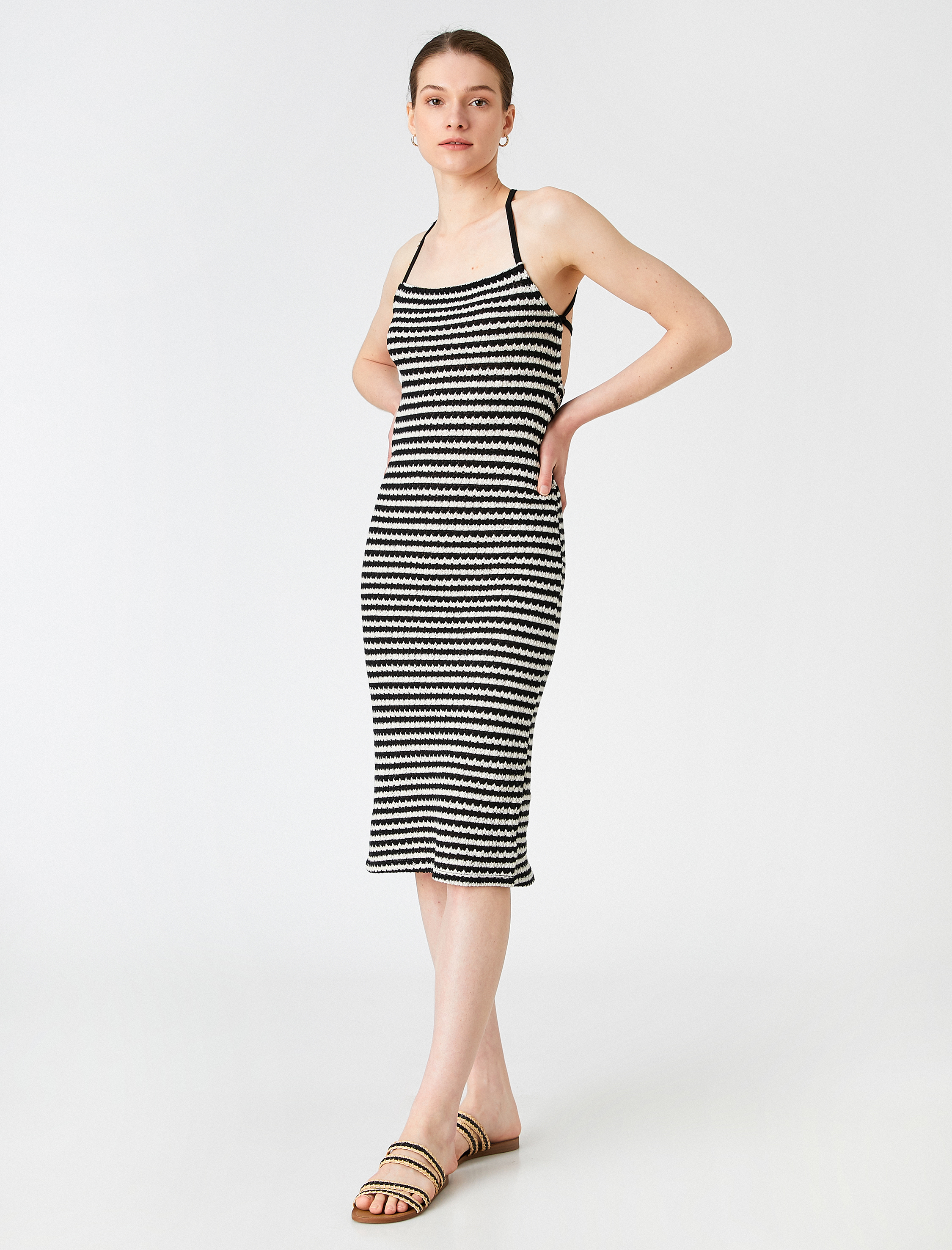   Midi Boy Kaşkorse Elbise Halter Yaka Sırt Detaylı