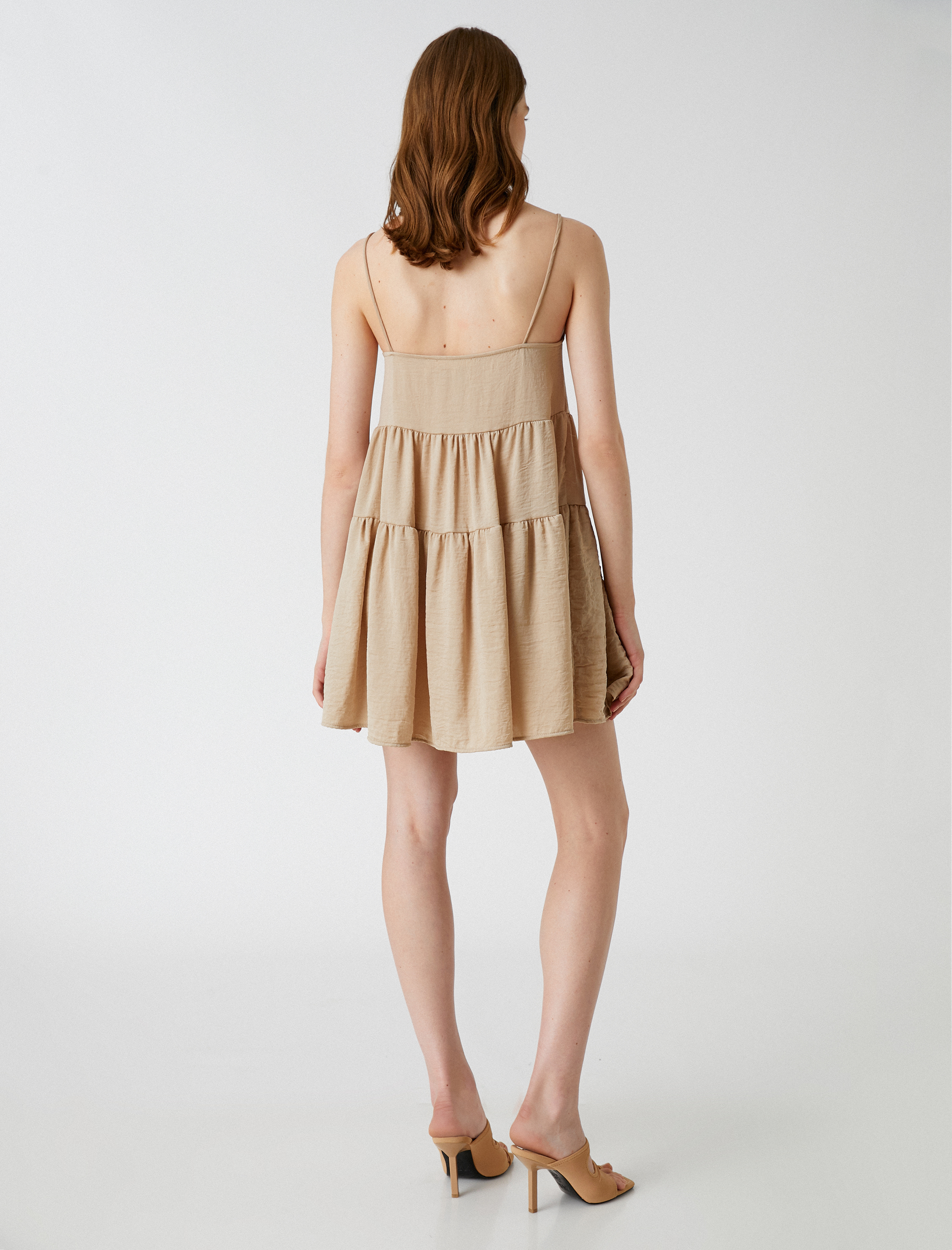   Katlı Mini Elbise V Yaka Aerobin Kumaş