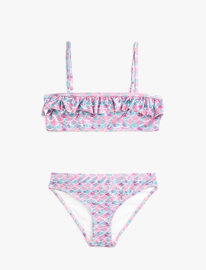 Kız Çocuk Bikini Takımı Fırfırlı İnce Askılı