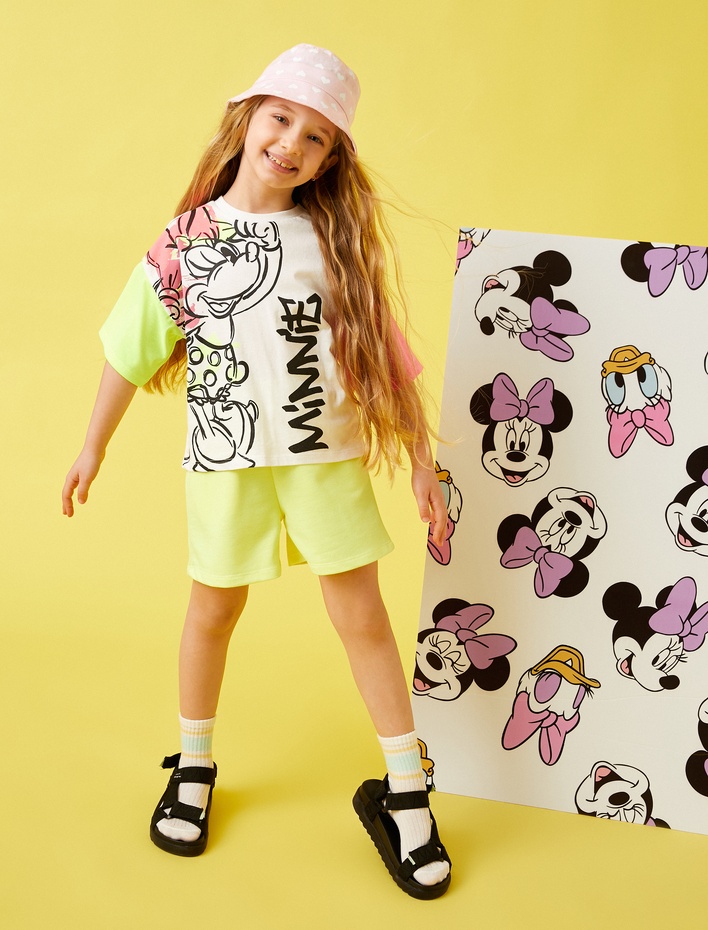 Kız Çocuk Minnie Mouse Lisanslı Baskılı Kısa Kollu Bisiklet Yaka Tişört  Pamuklu
