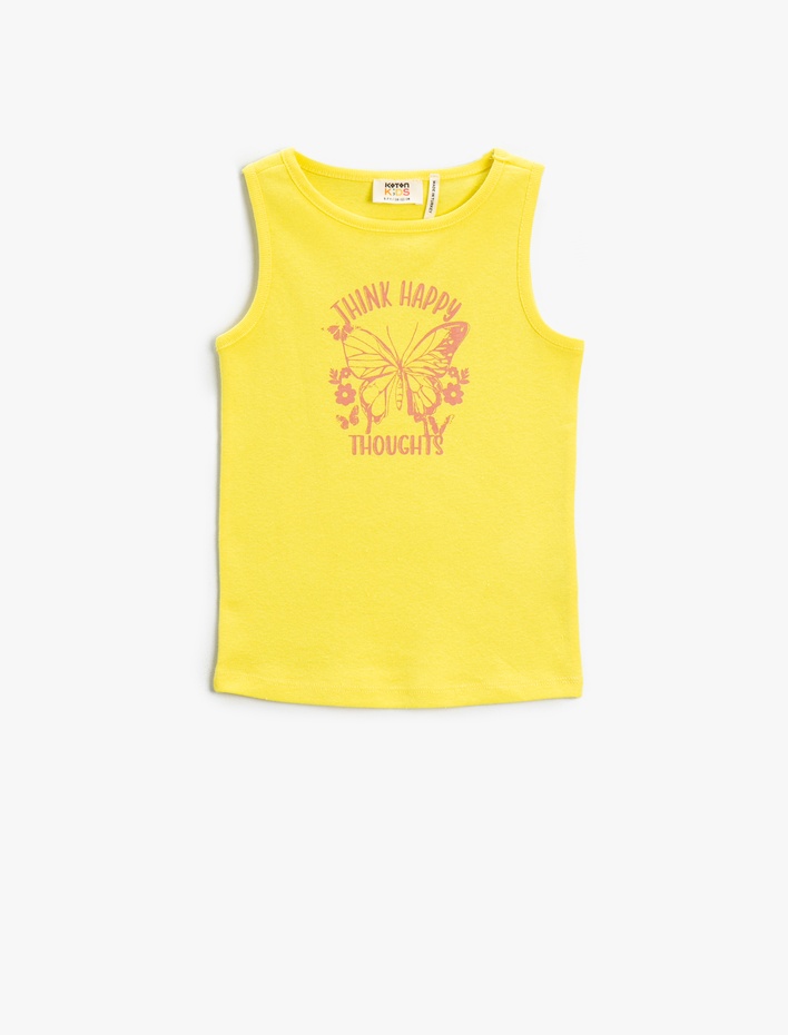 Kız Çocuk Baskılı Crop Atlet Bisiklet Yaka Pamuklu