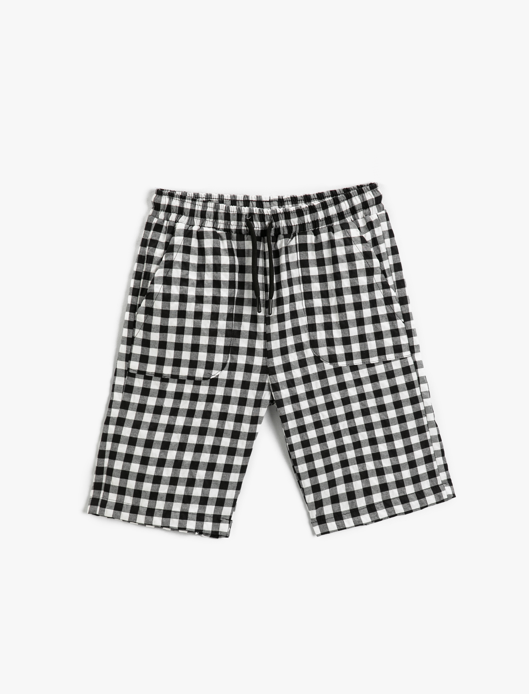  Erkek Çocuk Beli Bağcıklı Ekose Şort Diz Üstü