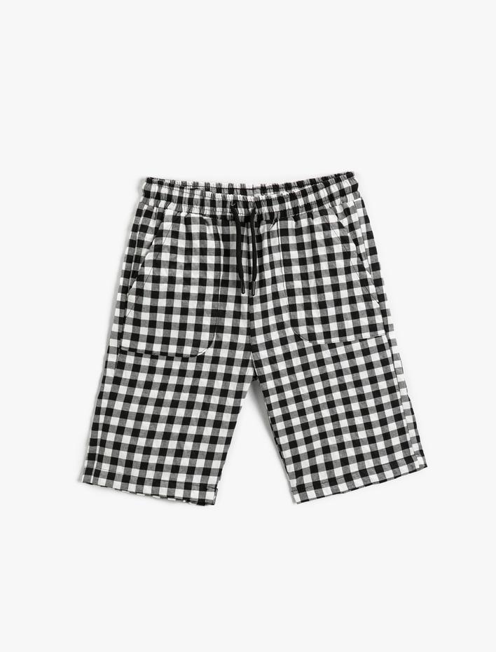 Erkek Çocuk Beli Bağcıklı Ekose Şort Diz Üstü