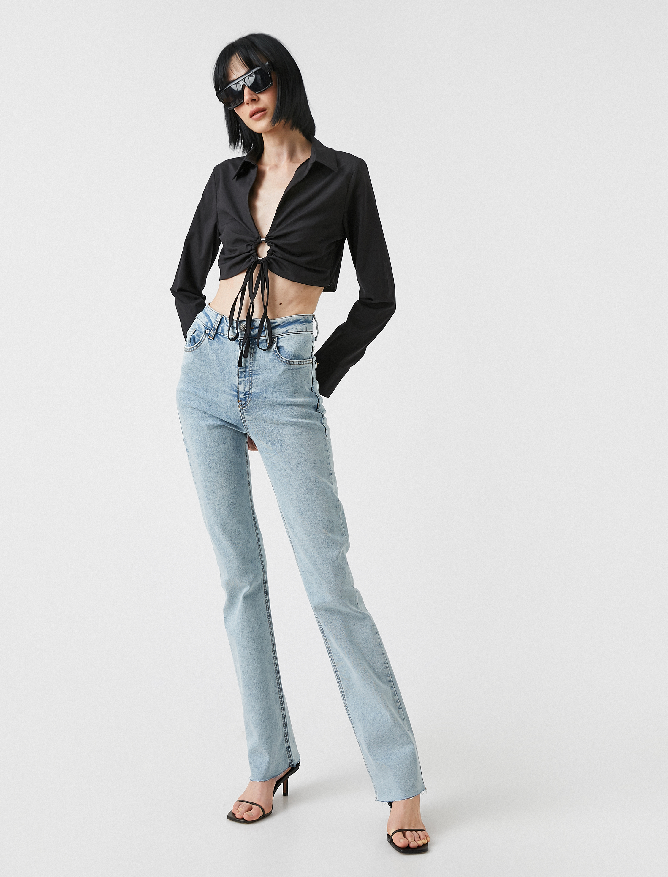   İspanyol Paça Kot Pantolon Dar Kesim Yüksek Bel