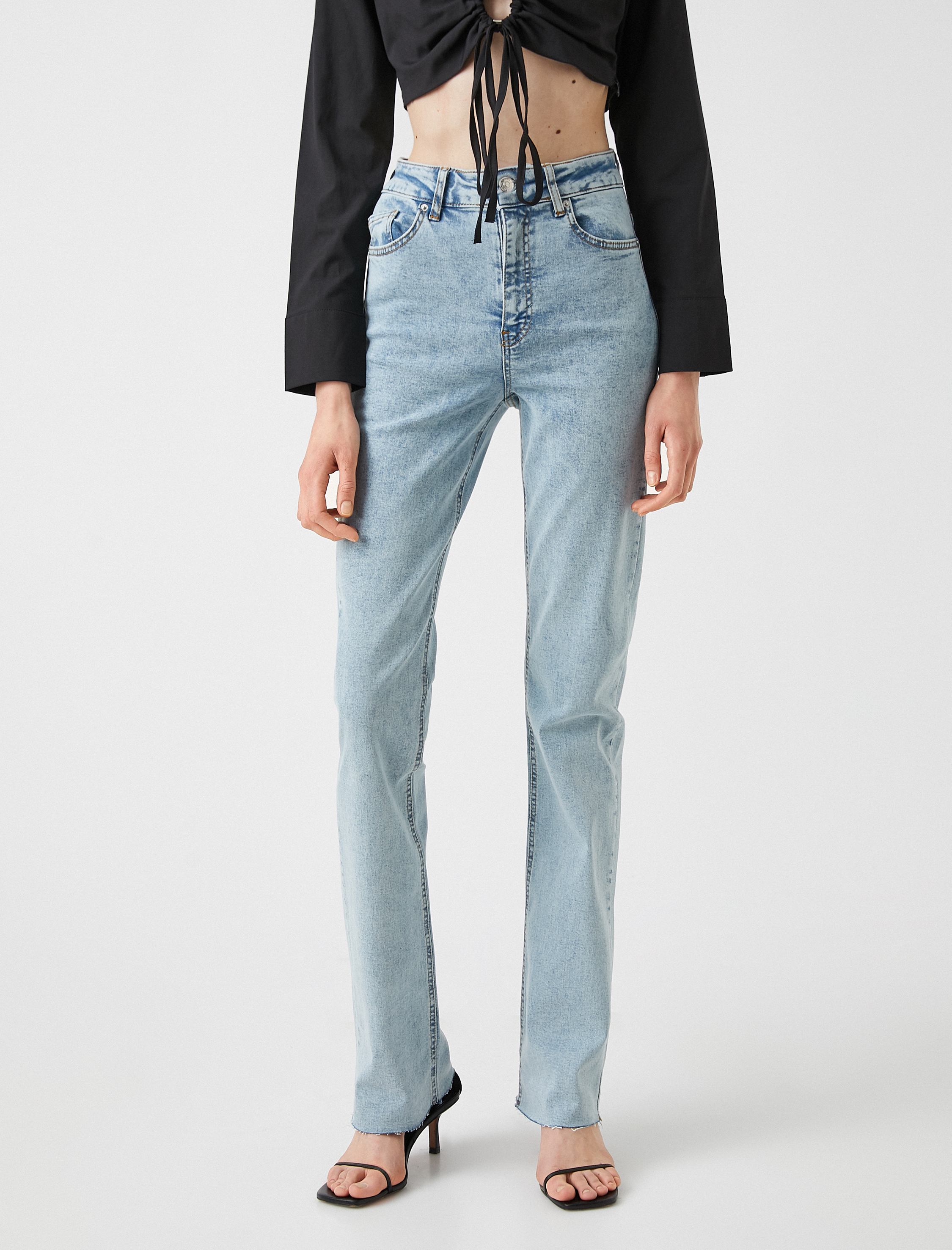   İspanyol Paça Kot Pantolon Dar Kesim Yüksek Bel