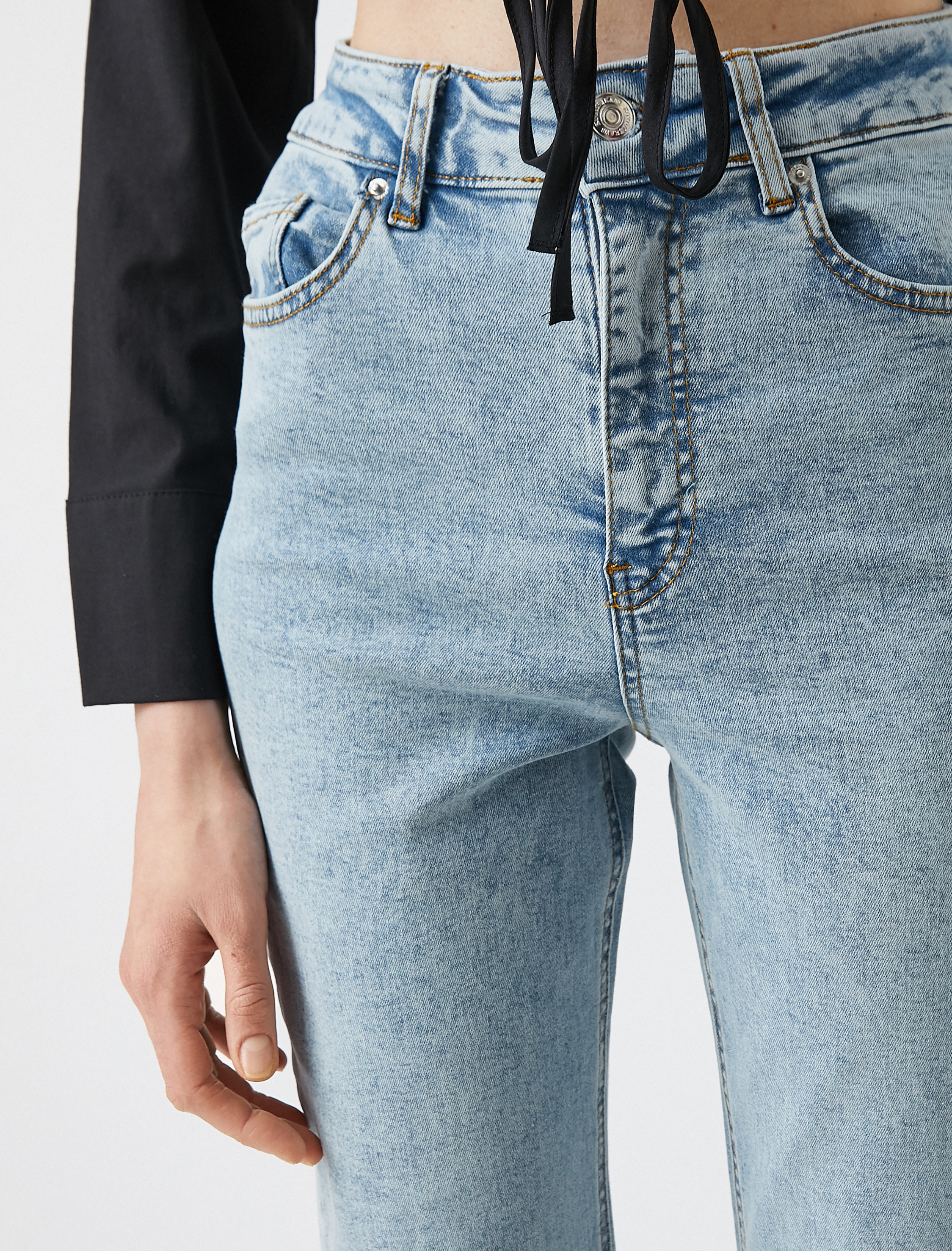   İspanyol Paça Kot Pantolon Dar Kesim Yüksek Bel