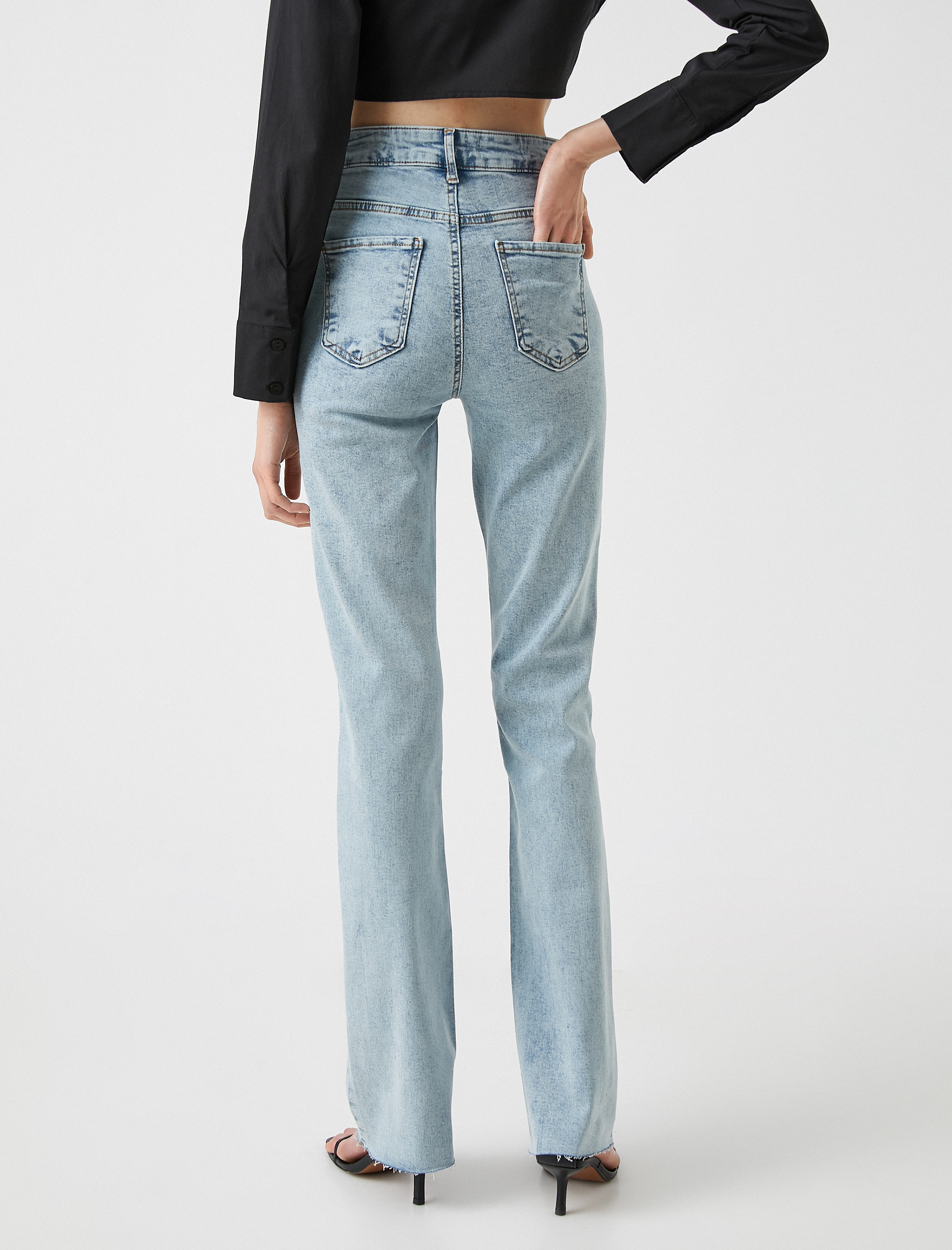   İspanyol Paça Kot Pantolon Dar Kesim Yüksek Bel