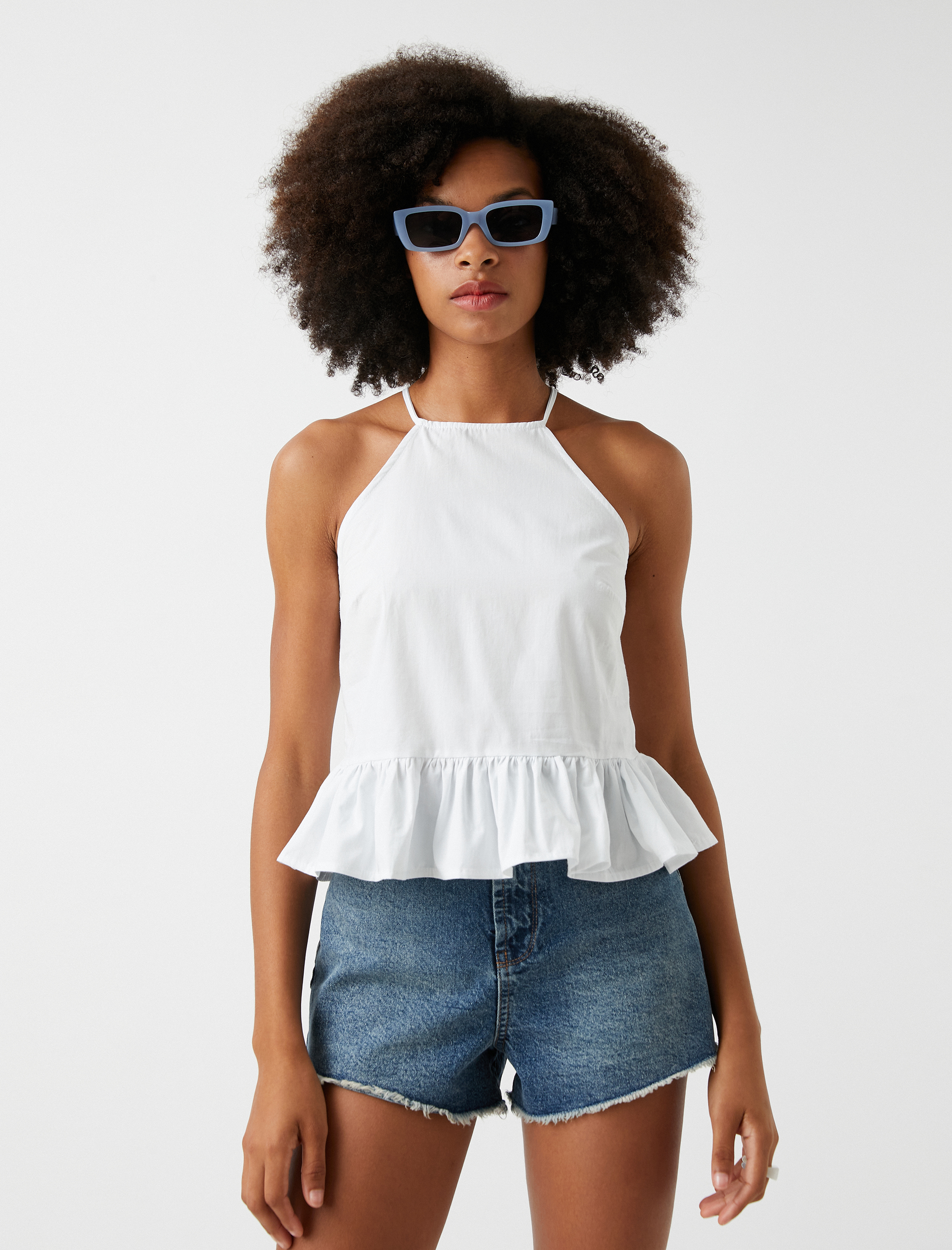   Halter Yaka Atlet Beli Fırfırlı