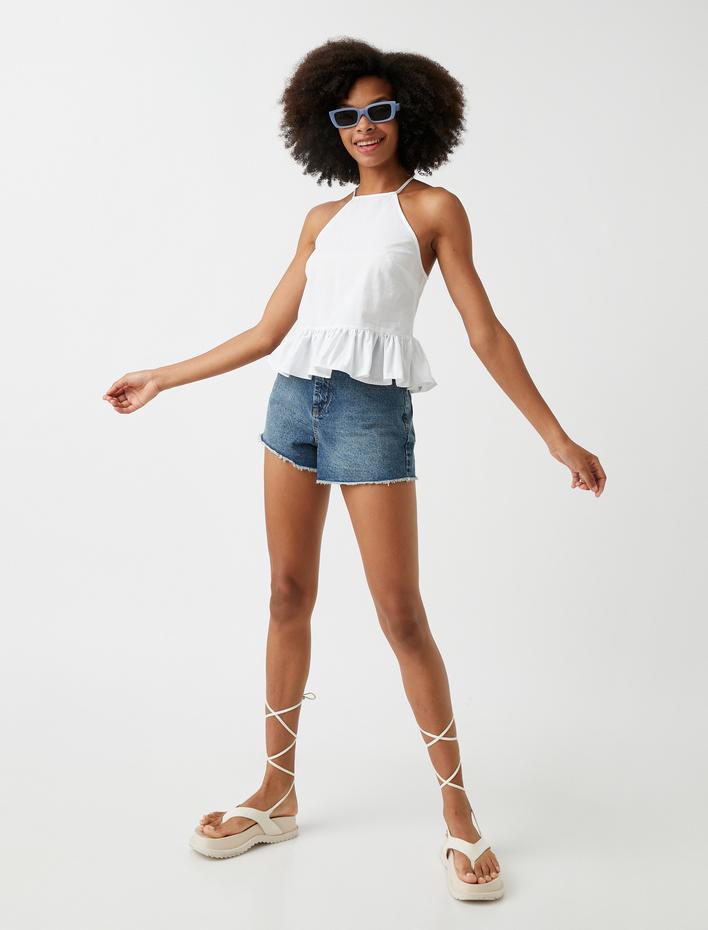  Halter Yaka Atlet Beli Fırfırlı