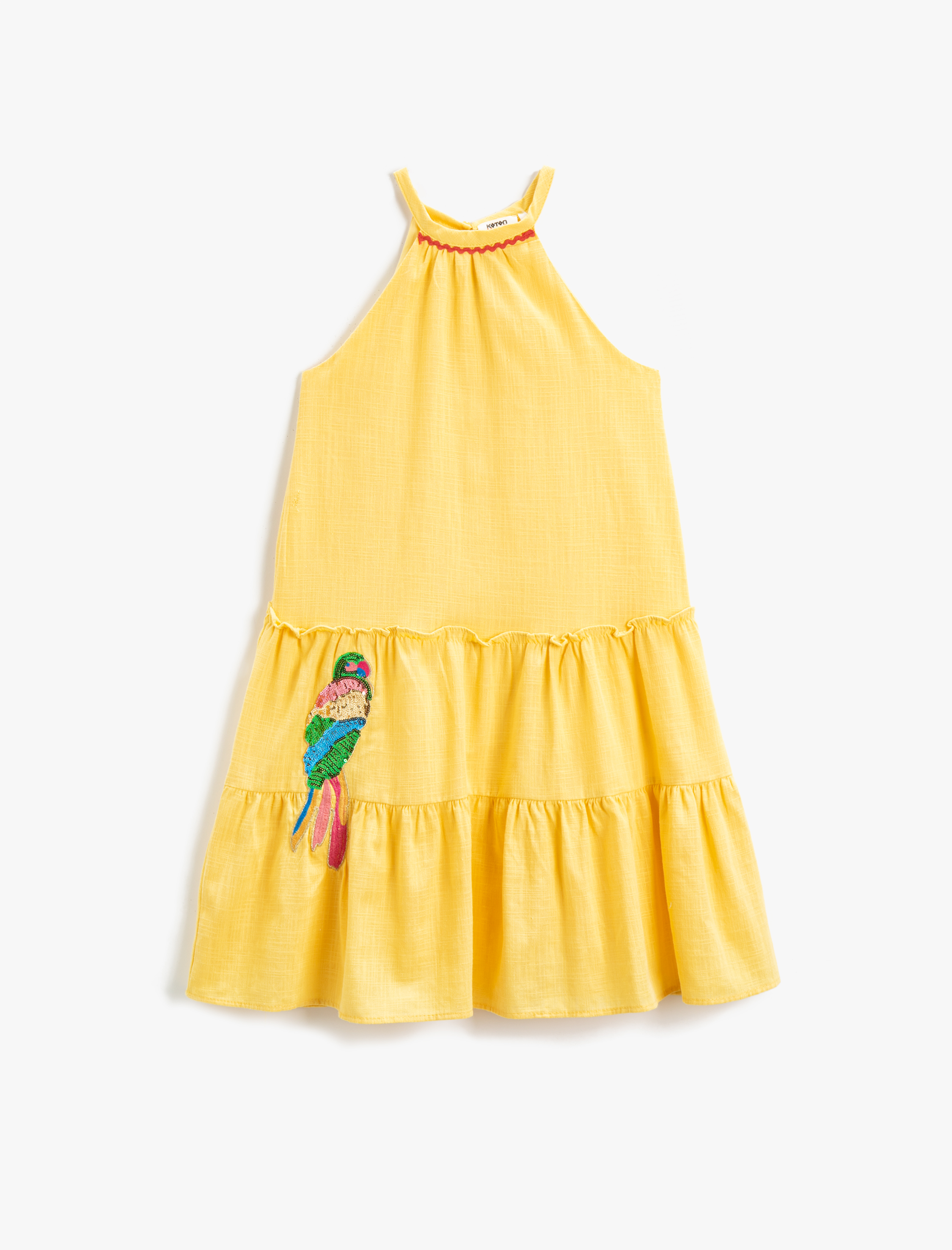  Kız Çocuk Elbise Halter Yaka Midi İşleme Detaylı Pamuklu