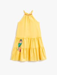 Elbise Halter Yaka Midi İşleme Detaylı Pamuklu