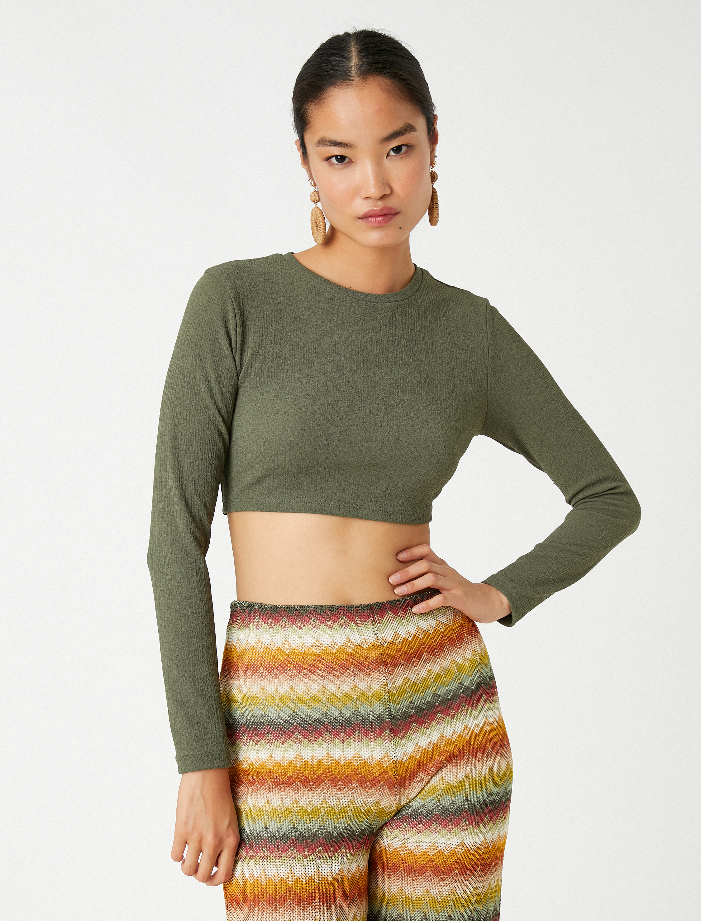   Crop Tişört Uzun Kollu