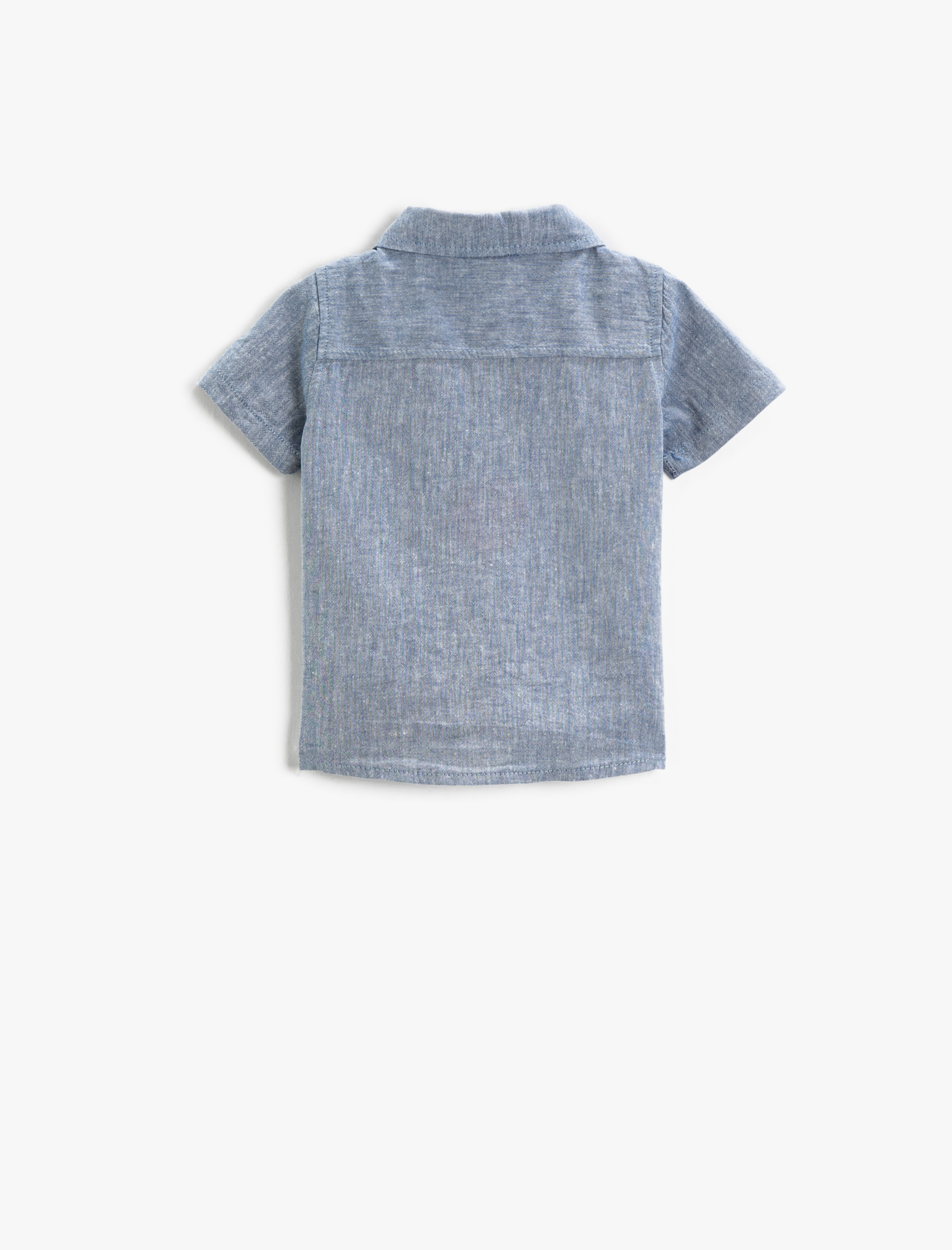  Erkek Bebek Keten Karışımlı Gömlek Cep Detaylı Kısa Kollu