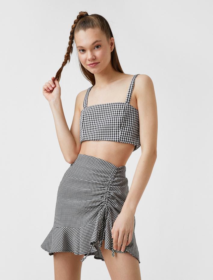  Büzgülü Fırfırlı Mini Etek