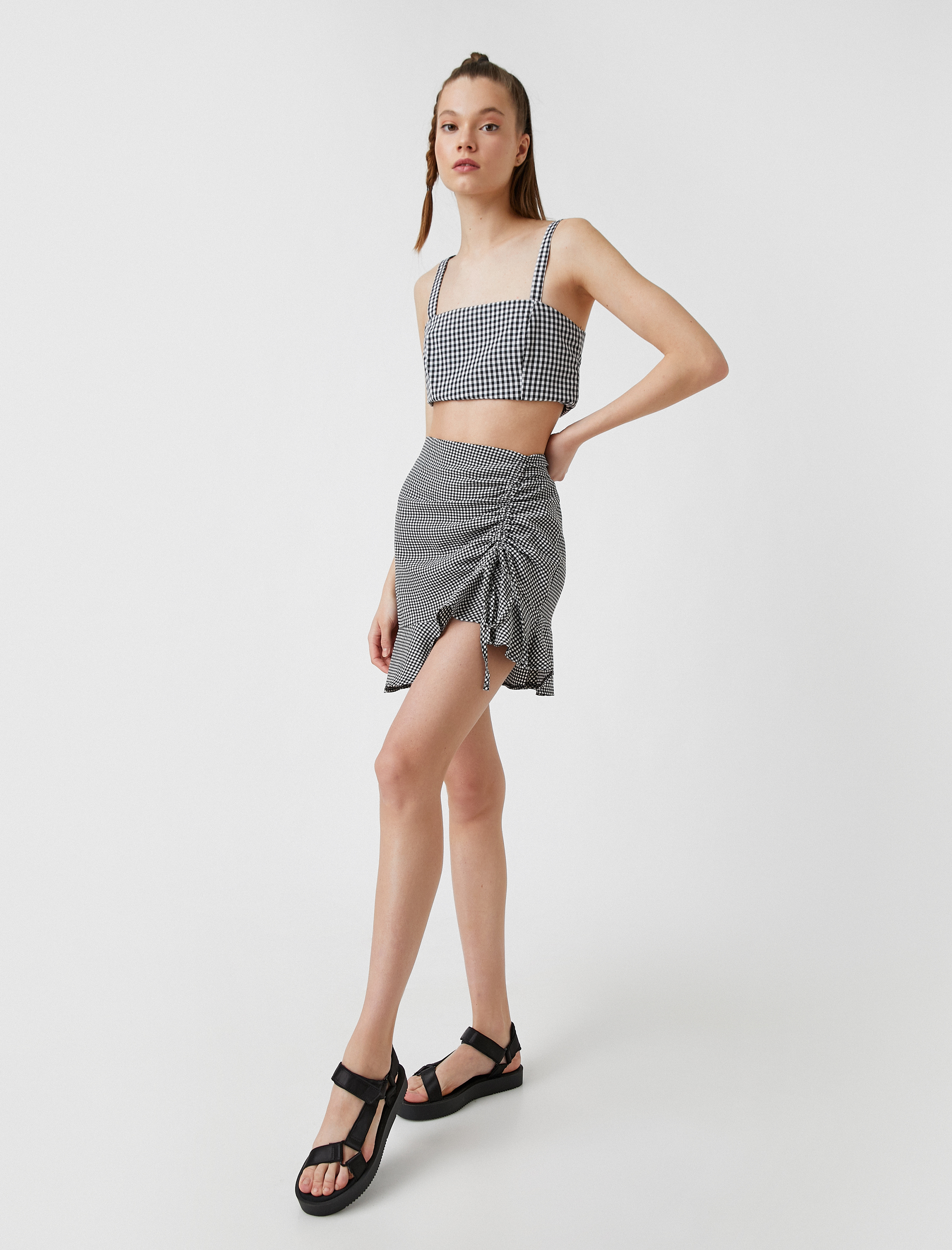   Büzgülü Fırfırlı Mini Etek