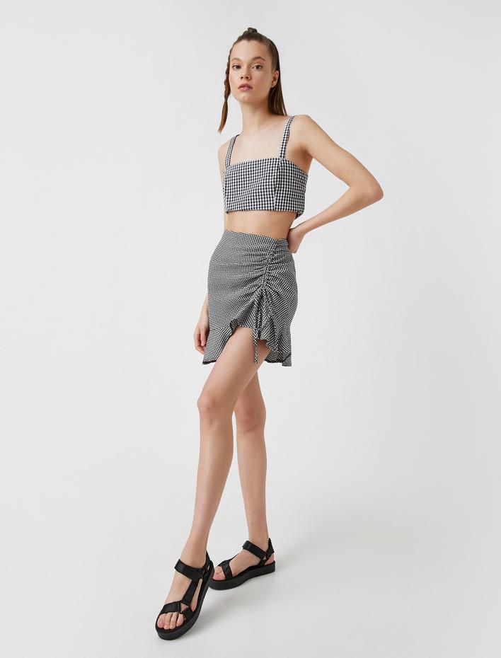  Büzgülü Fırfırlı Mini Etek